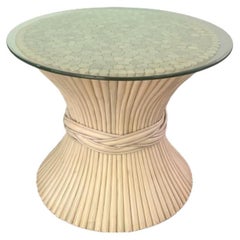 McGuire Furniture Wheat Sheaf Rattan Glass Top Side Table