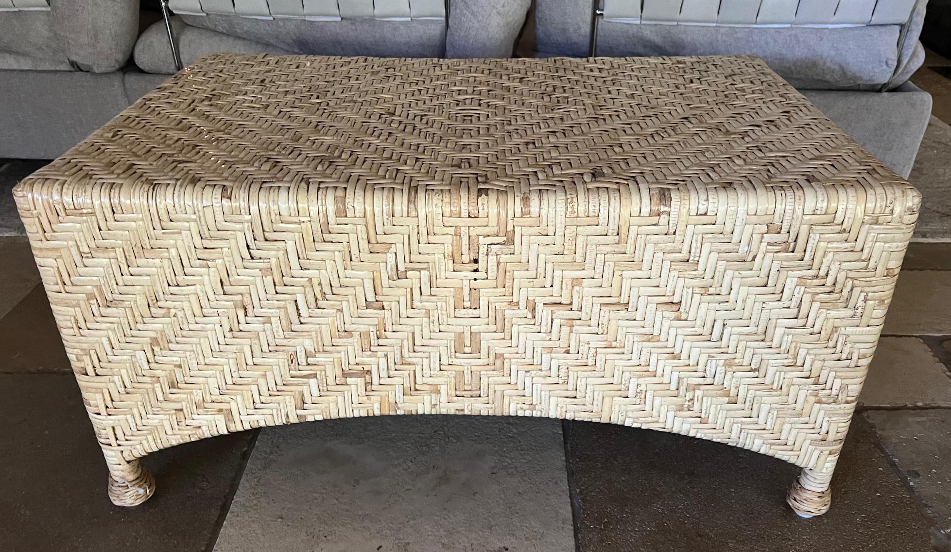 McGuire Furniture Wicker Coffee Table or Ottoman In Good Condition In Ross, CA