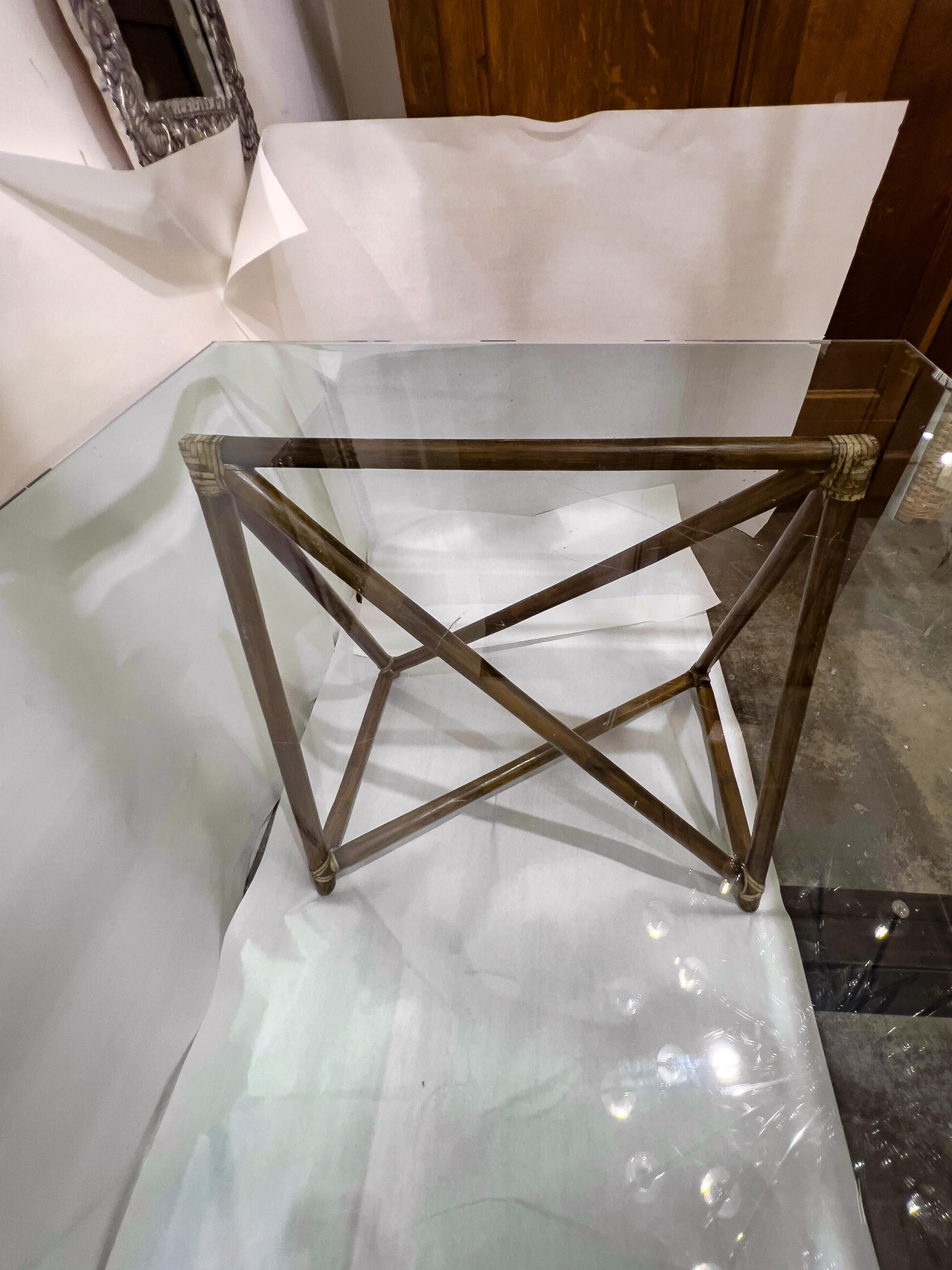 McGuire Geometric Rattan Pedestals for Table Console Desk Both Item Dimensions   4