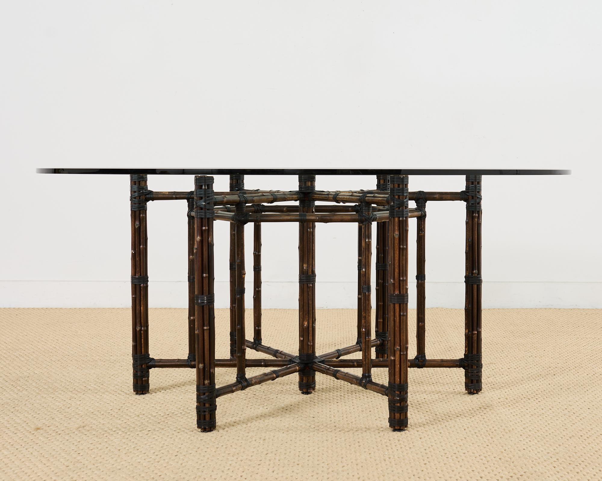 Hand-Crafted McGuire Hexagonal Organic Modern Round Bamboo Dining Table For Sale