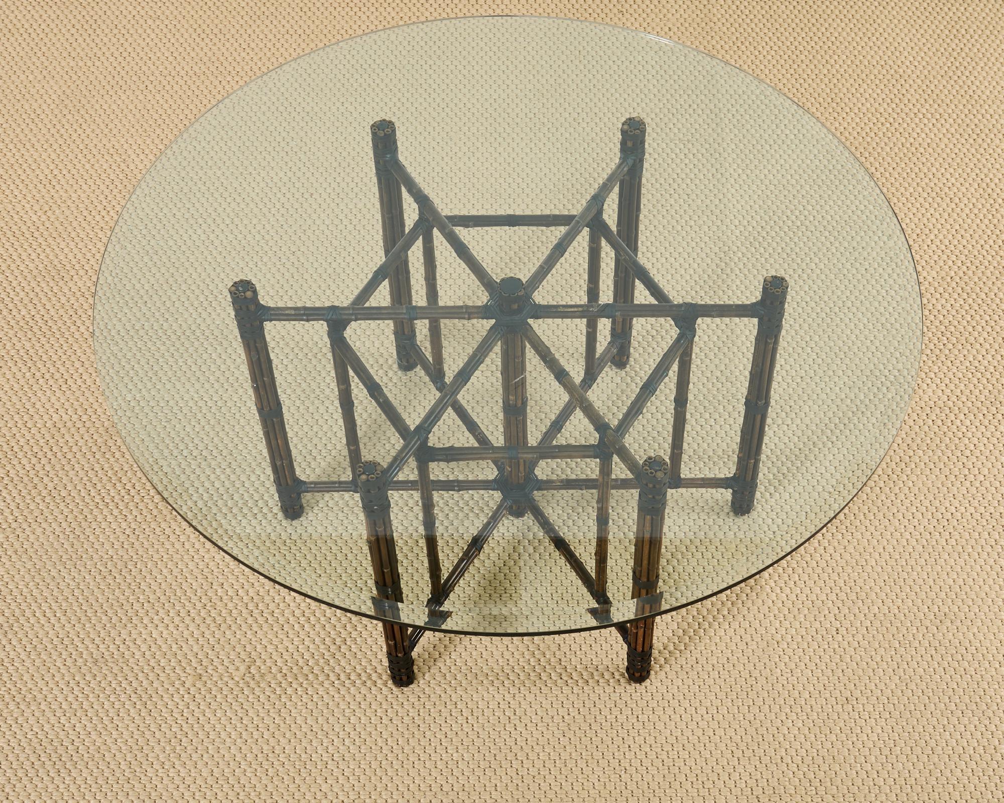 McGuire Hexagonal Organic Modern Round Bamboo Dining Table In Good Condition For Sale In Rio Vista, CA