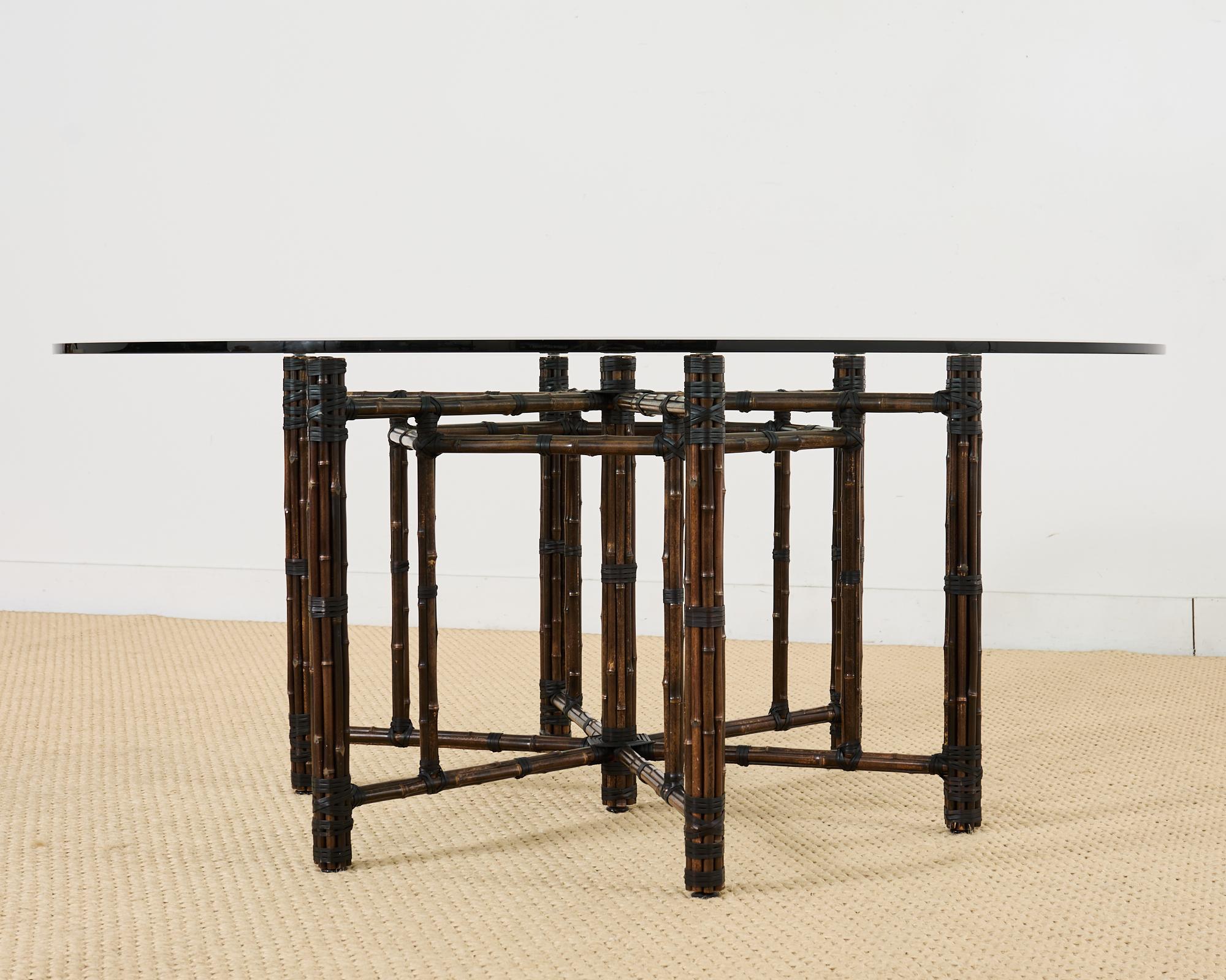Brass McGuire Hexagonal Organic Modern Round Bamboo Dining Table For Sale