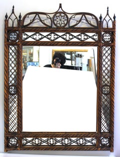 McGuire Hollywood Regency Mirror in Rattan with Gothic Accents