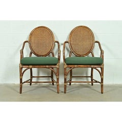 McGuire Hollywood Regency Organic Modern Bamboo and Cane Armchairs, Pair