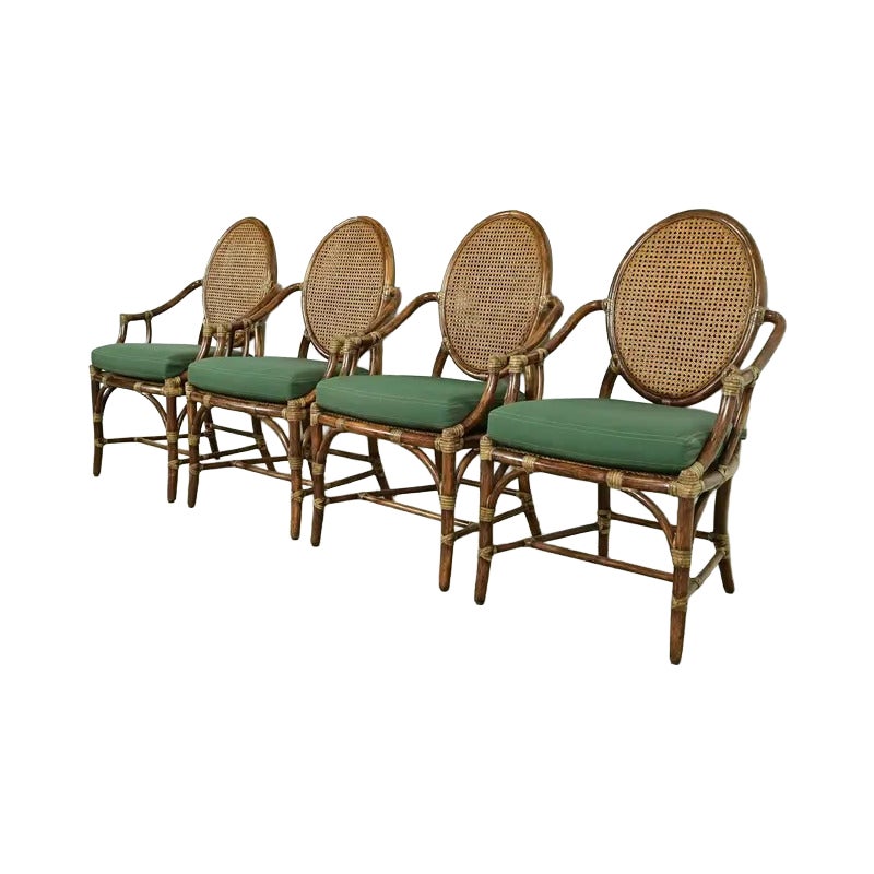McGuire Hollywood Regency Organic Modern Bamboo and Cane Armchairs, Set of Four