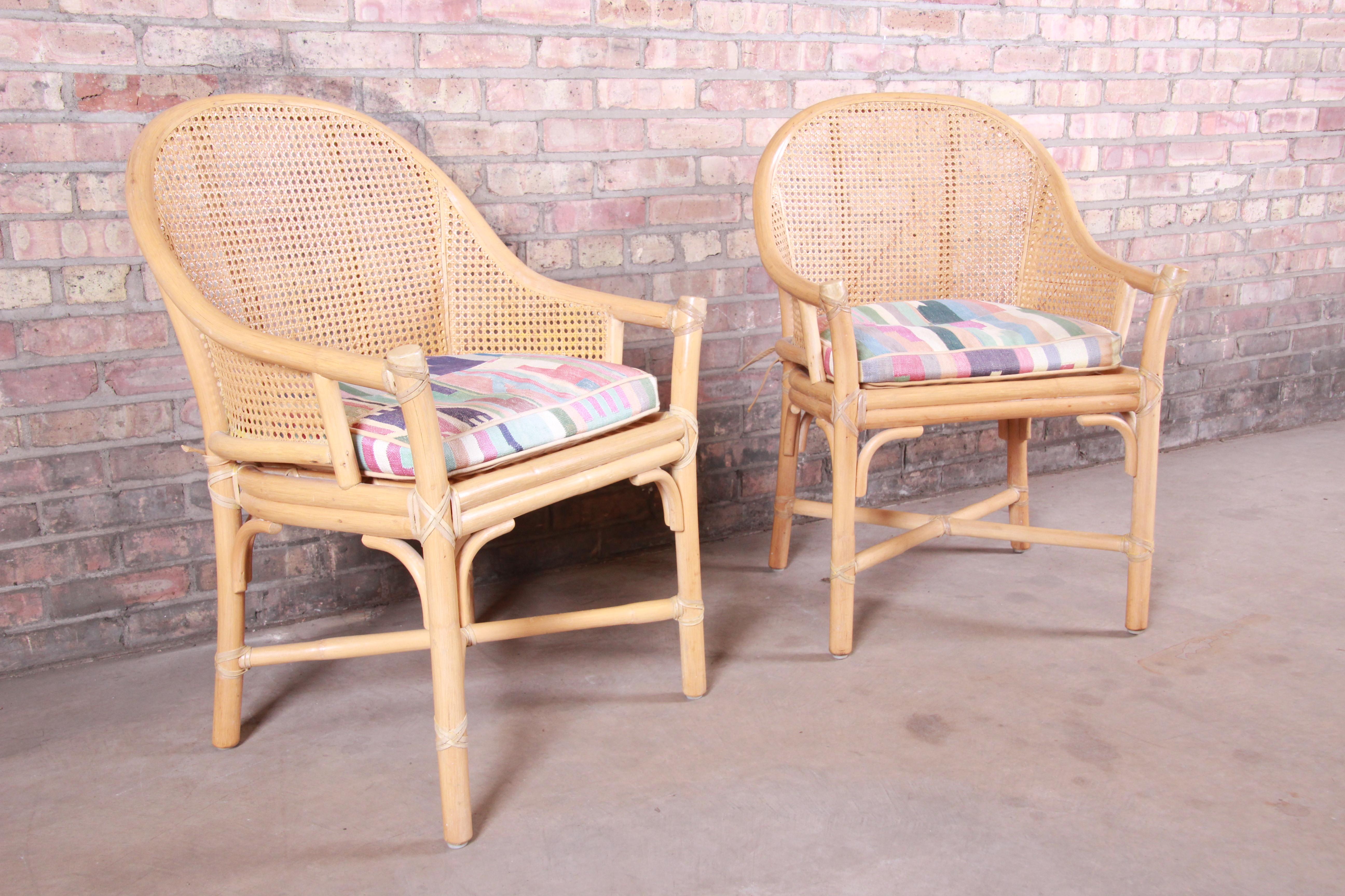 McGuire Hollywood Regency Organic Modern Bamboo and Cane Club Chairs, Pair In Good Condition In South Bend, IN