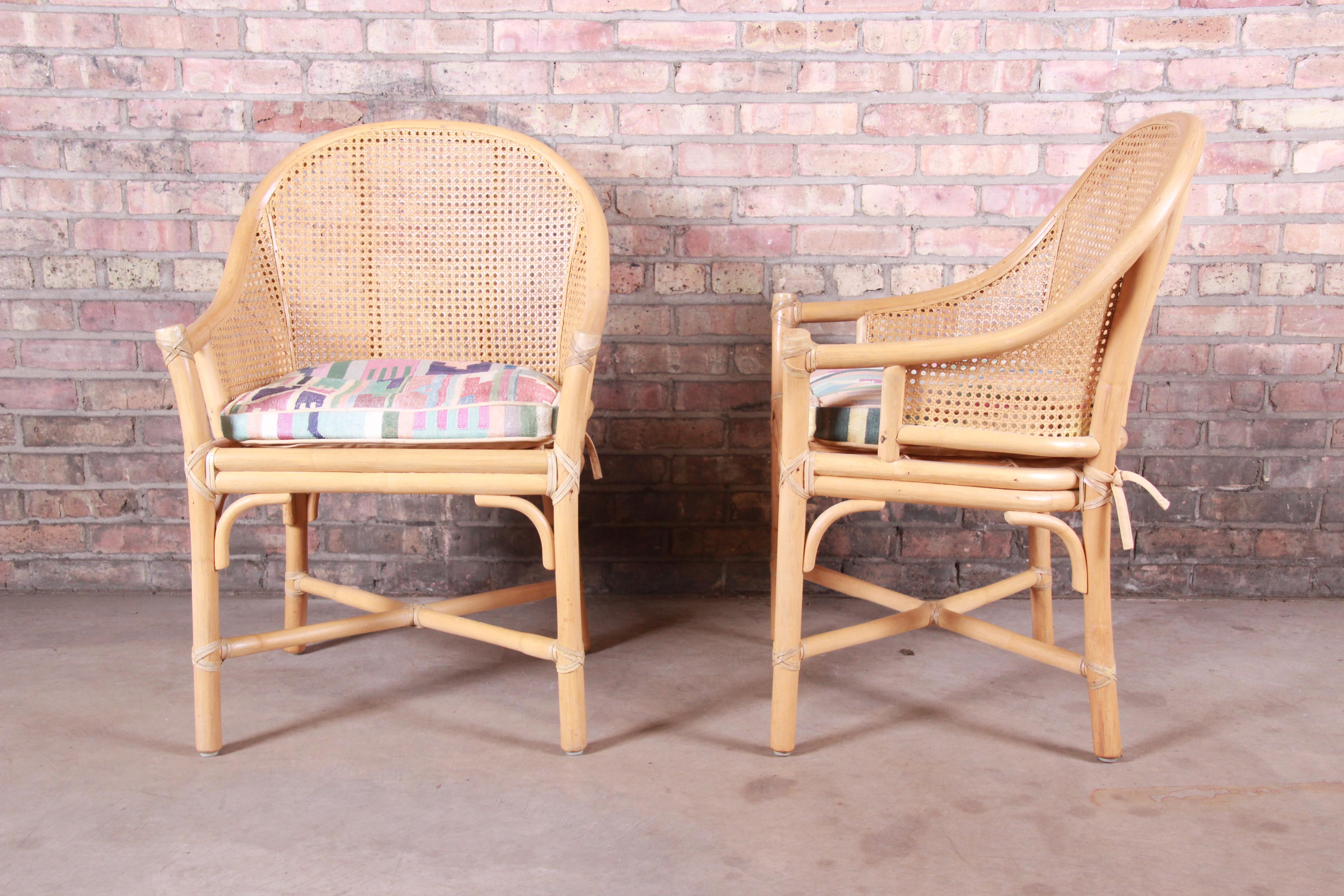 20th Century McGuire Hollywood Regency Organic Modern Bamboo and Cane Club Chairs, Pair