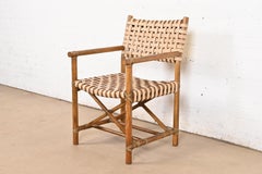 McGuire Hollywood Regency Organic Modern Bamboo and Woven Leather Club Chair