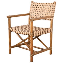 Silla Club McGuire Hollywood Regency Organic Modern de bambú y piel tejida