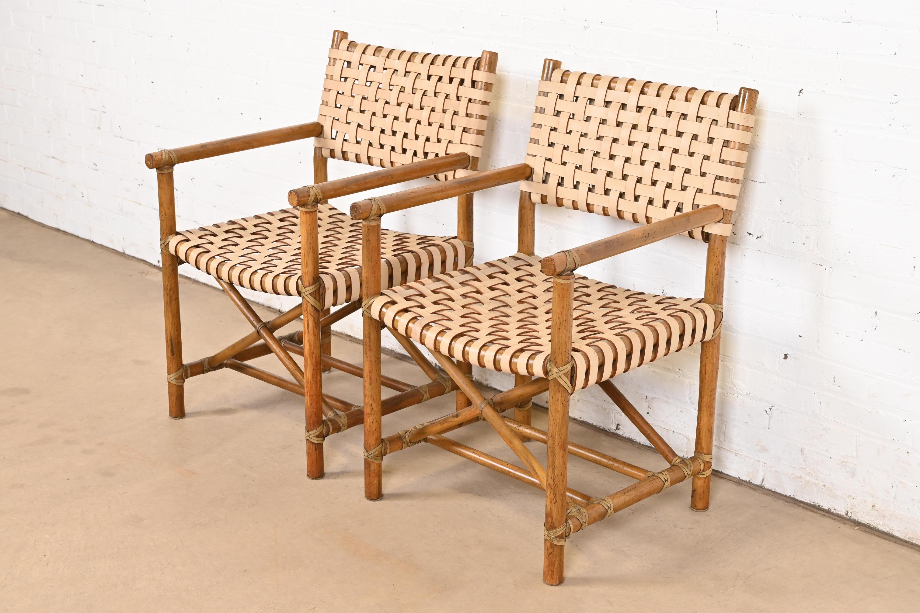 Sillones McGuire Hollywood Regency Organic Modern de bambú y piel tejida en Bueno estado para la venta en South Bend, IN
