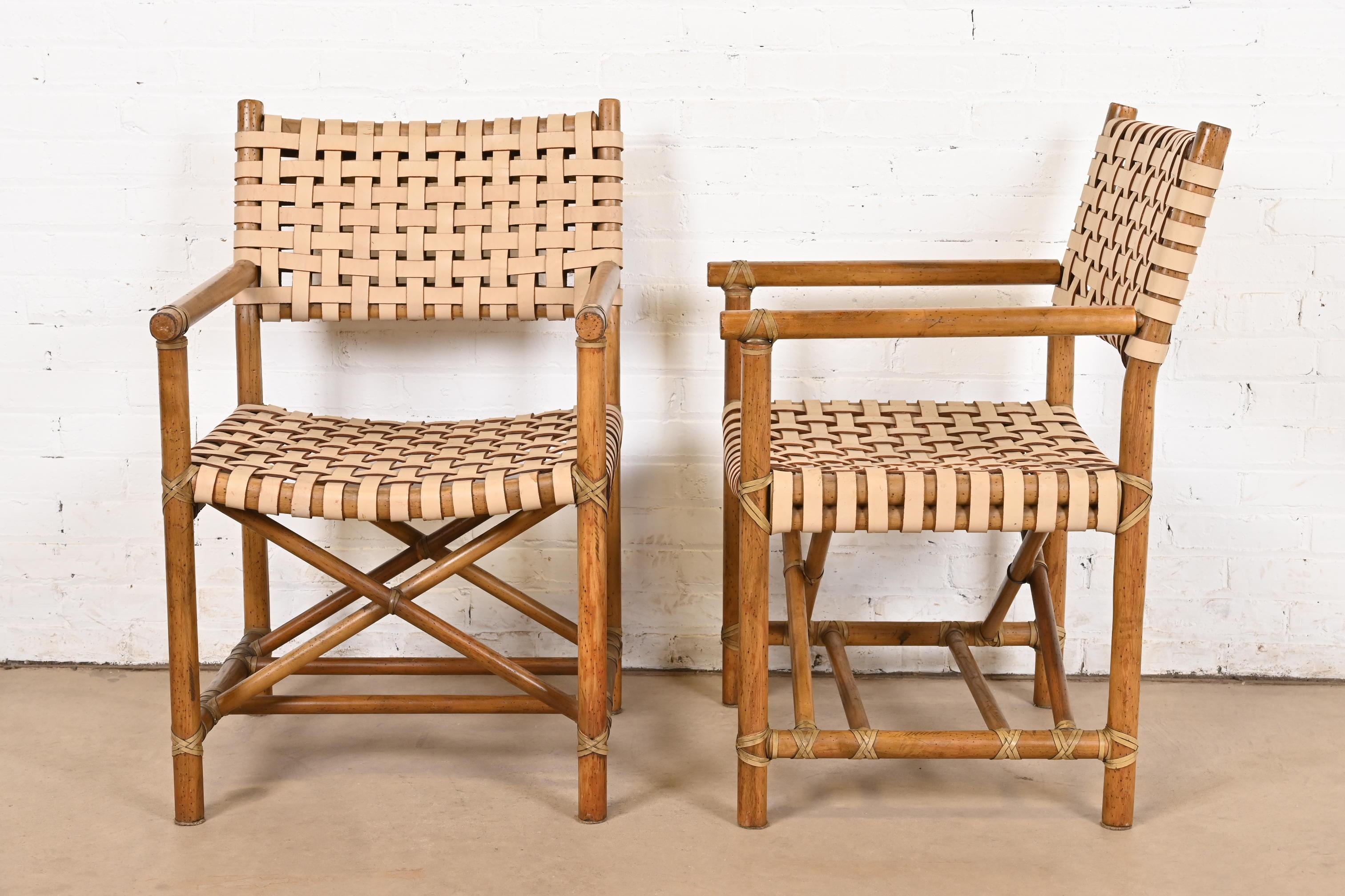 Sillones McGuire Hollywood Regency Organic Modern de bambú y piel tejida finales del siglo XX en venta