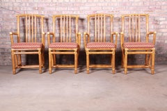 McGuire Hollywood Regency Organic Modern Bamboo Rattan Armchairs, Set of Four