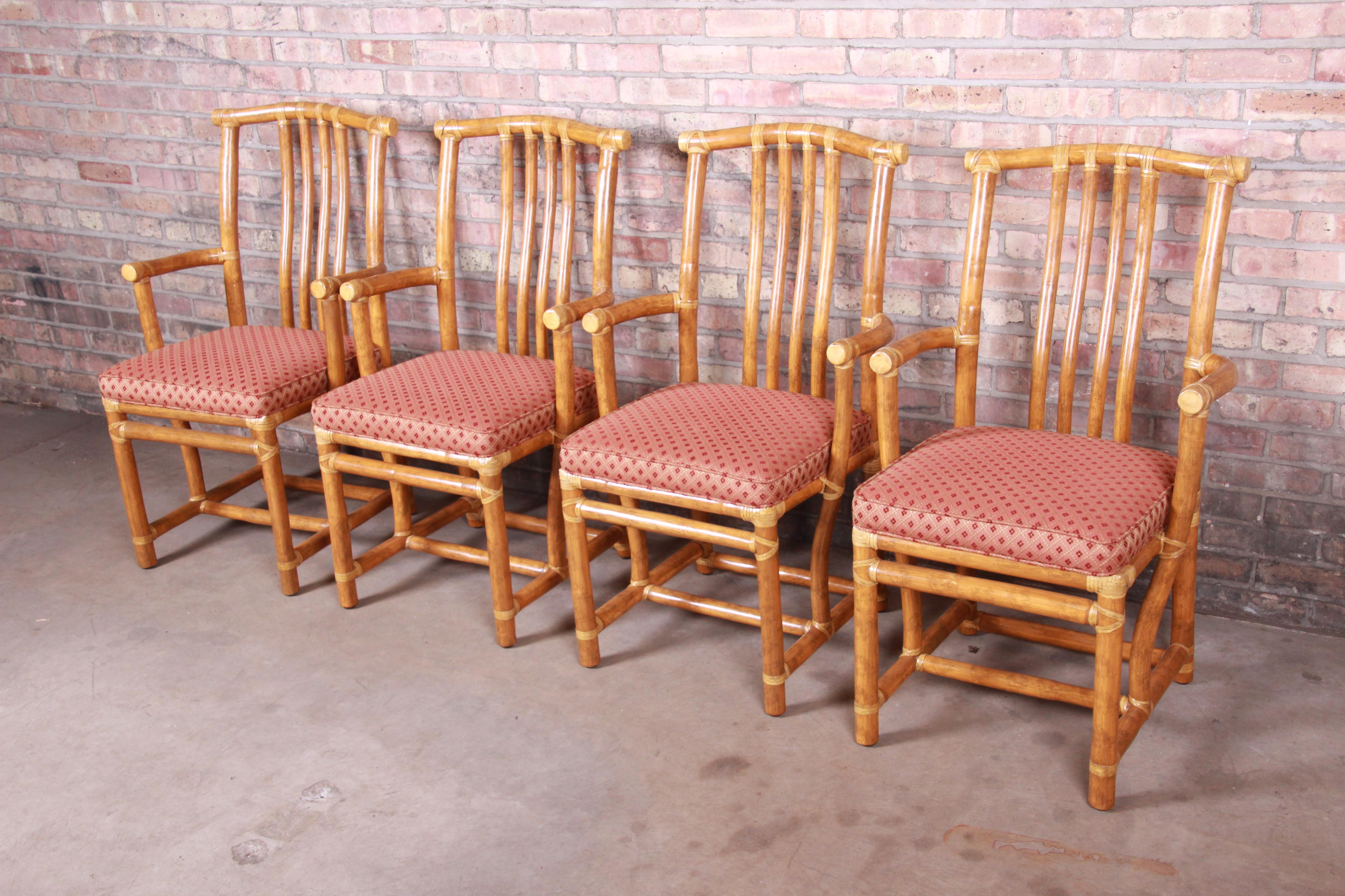 McGuire Hollywood Regency Organic Modern Bamboo Rattan Armchairs, Set of Four In Good Condition In South Bend, IN