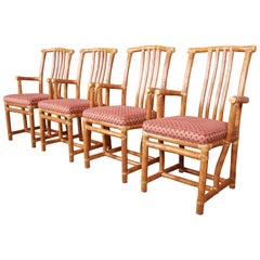 McGuire Hollywood Regency Organic Modern Bamboo Rattan Armchairs, Set of Four