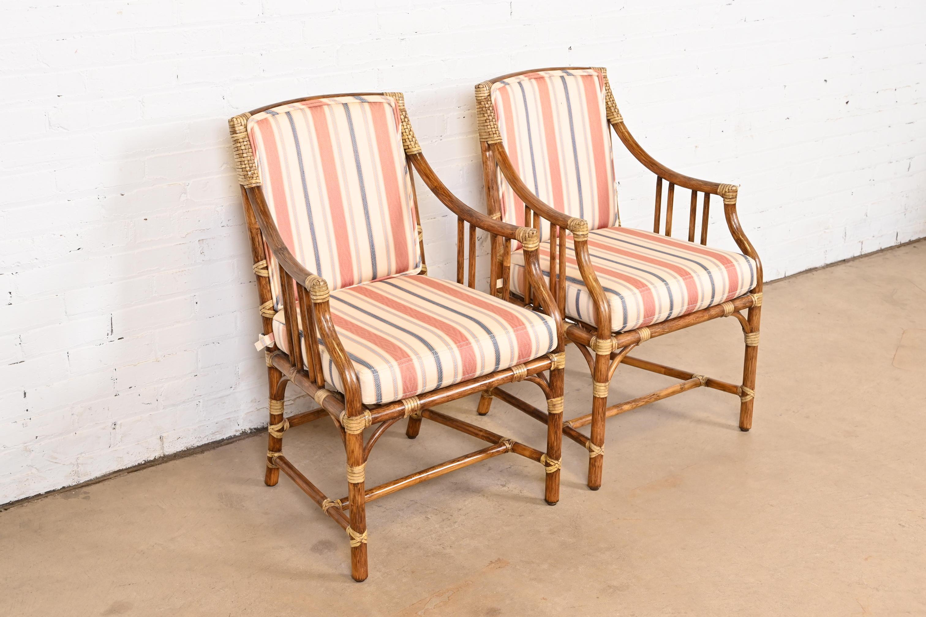 American McGuire Hollywood Regency Organic Modern Bamboo Rattan Club Chairs, Pair