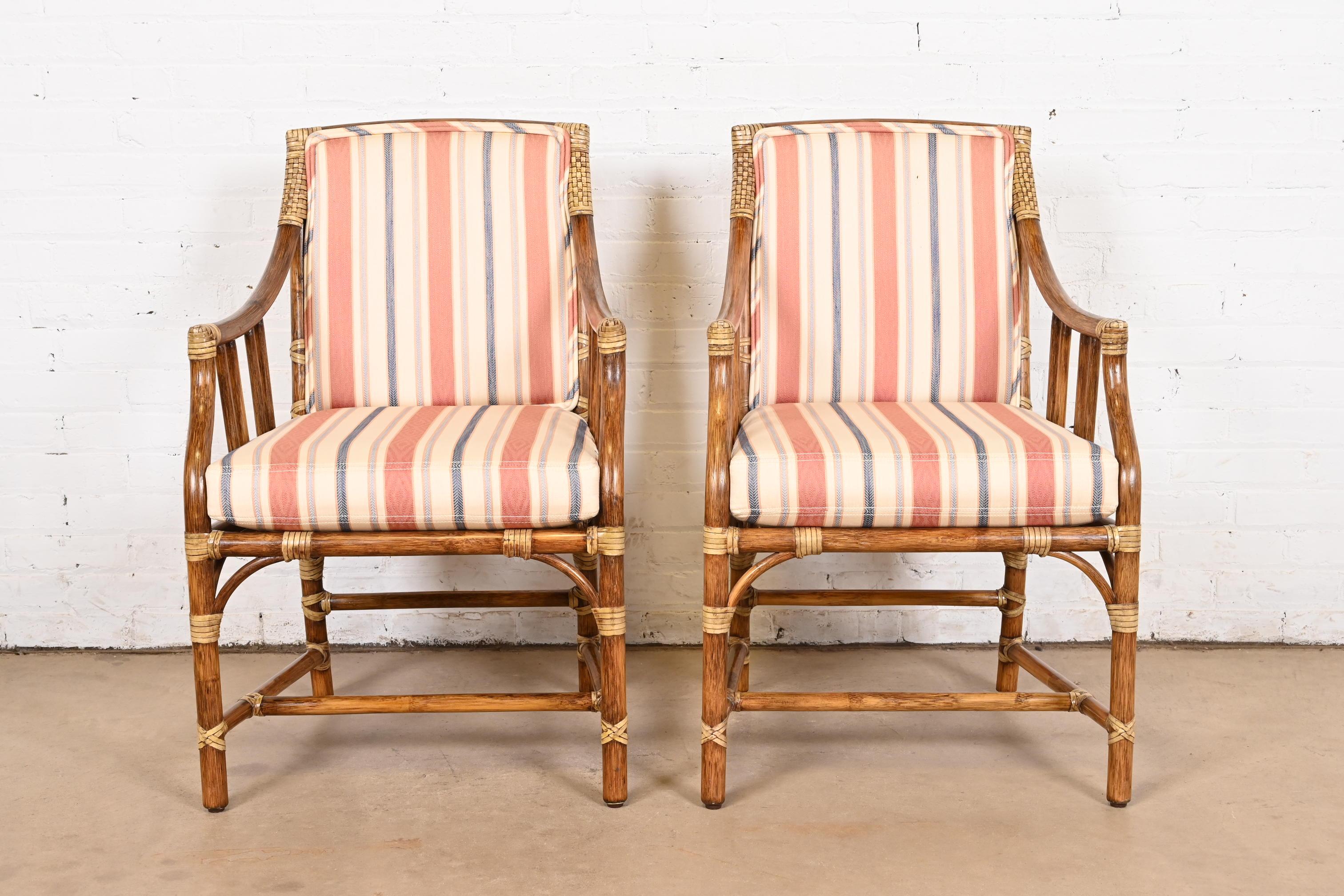 McGuire Hollywood Regency Organic Modern Bamboo Rattan Club Chairs, Pair In Good Condition In South Bend, IN