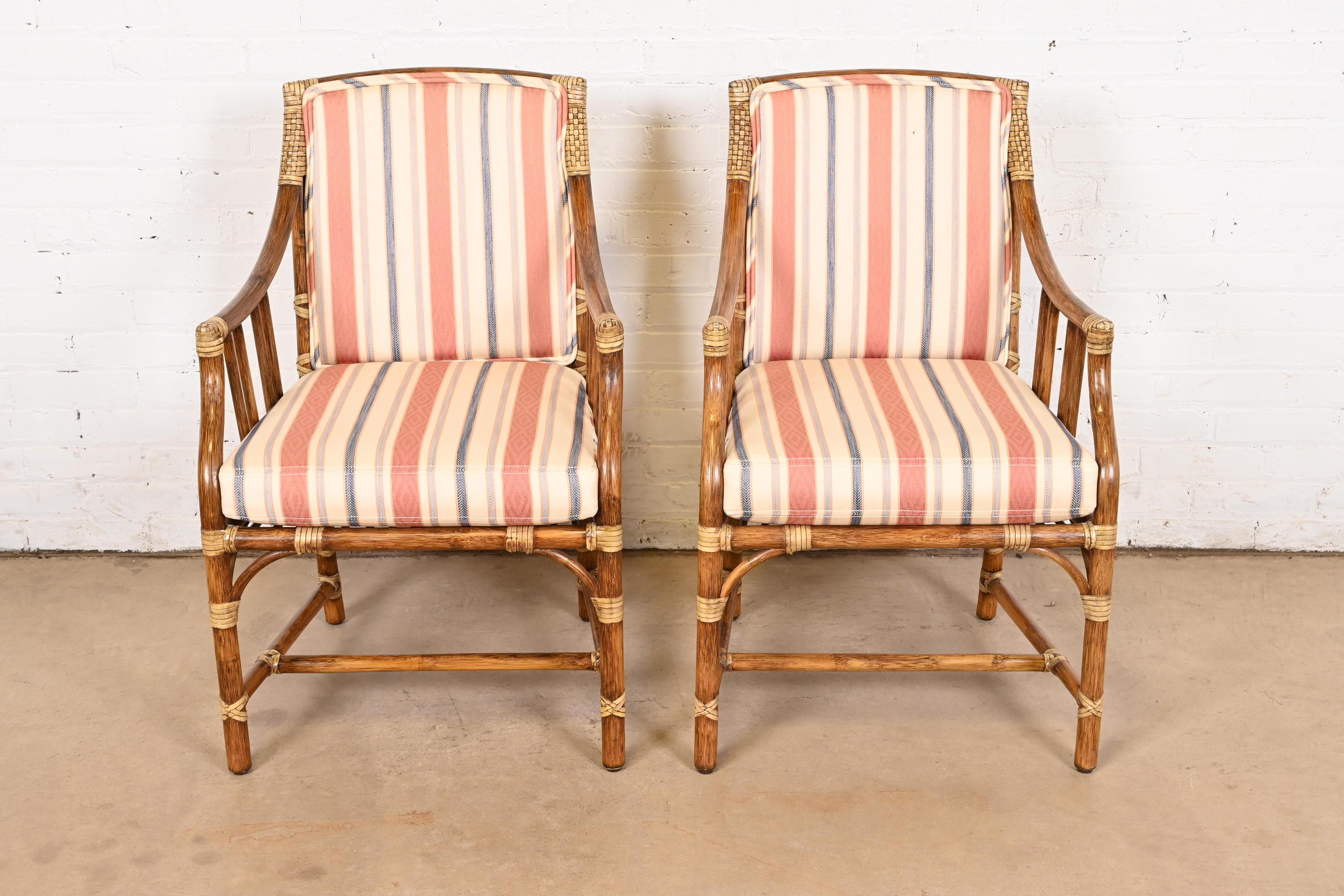Late 20th Century McGuire Hollywood Regency Organic Modern Bamboo Rattan Club Chairs, Pair
