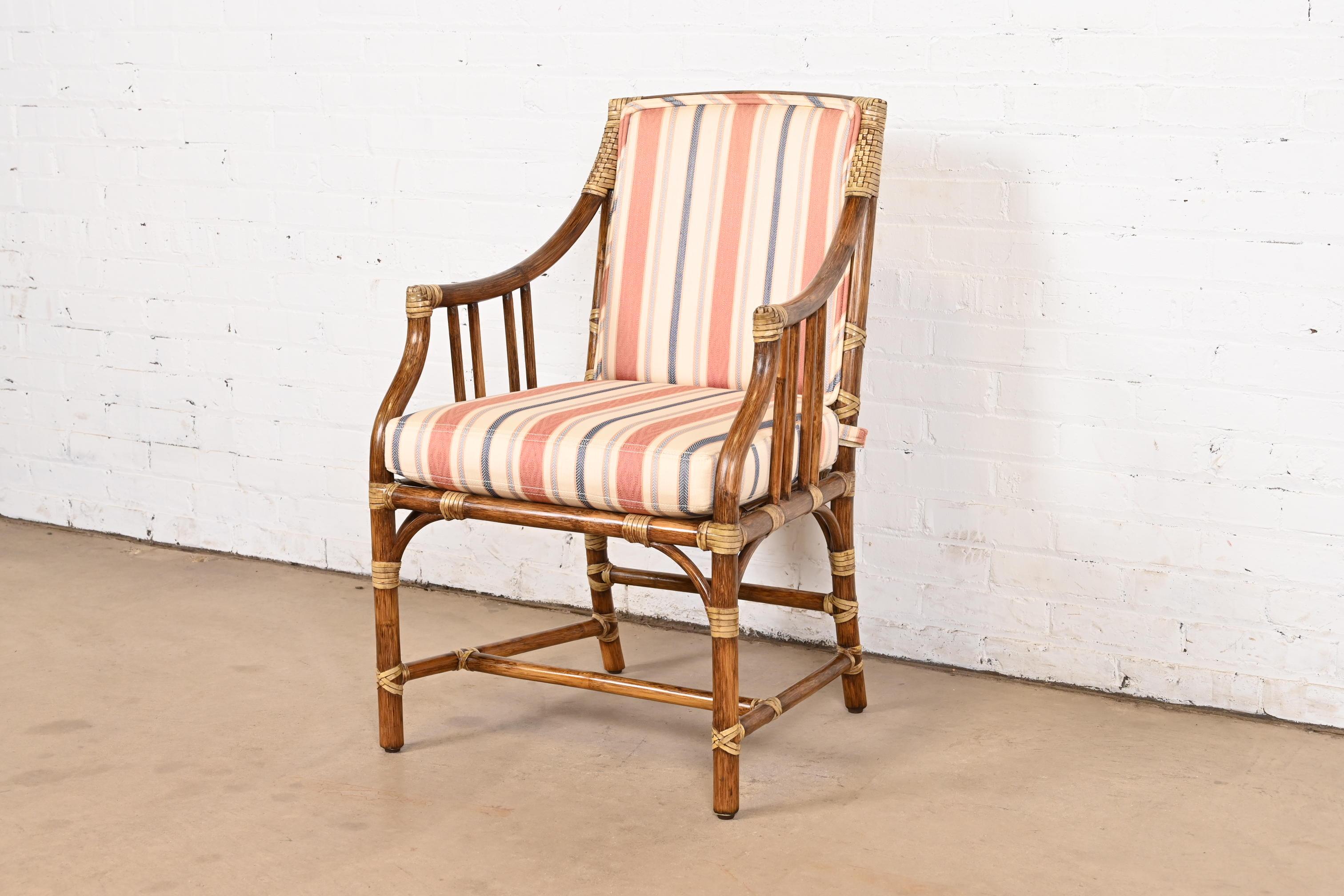 Upholstery McGuire Hollywood Regency Organic Modern Bamboo Rattan Club Chairs, Pair