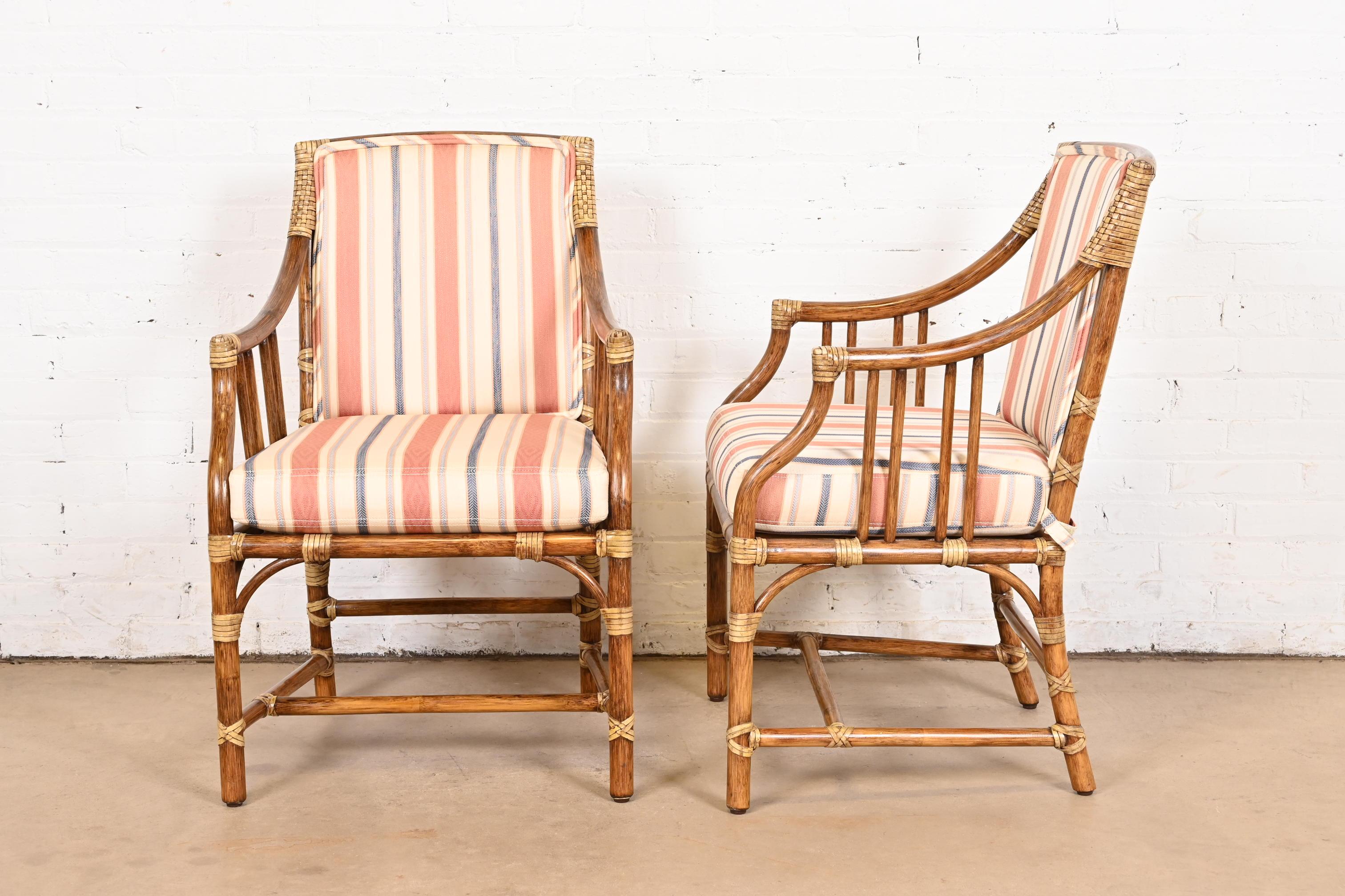 McGuire Hollywood Regency Organic Modern Bamboo Rattan Dining Armchairs 5