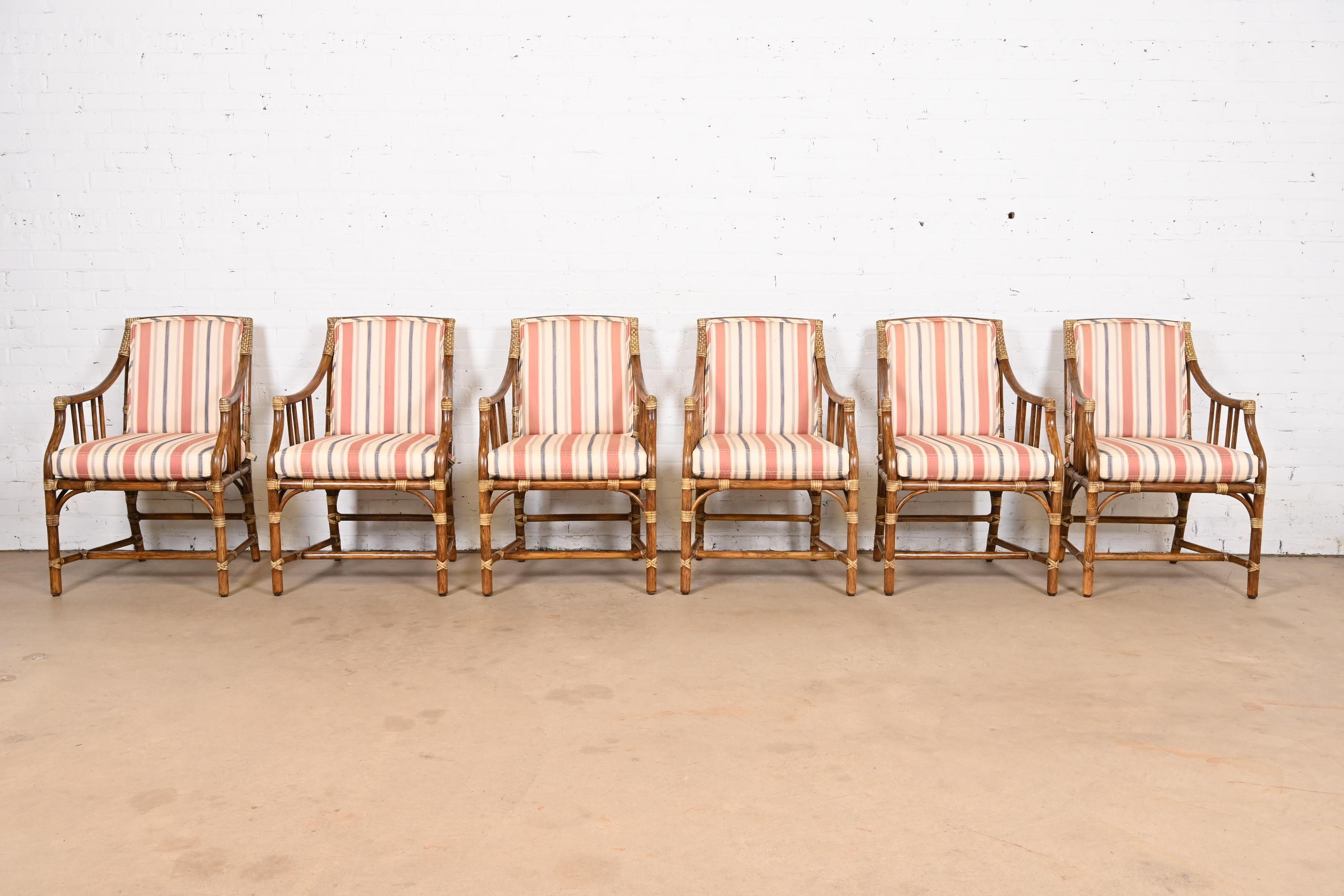 McGuire Hollywood Regency Organic Modern Bamboo Rattan Dining Armchairs In Good Condition In South Bend, IN