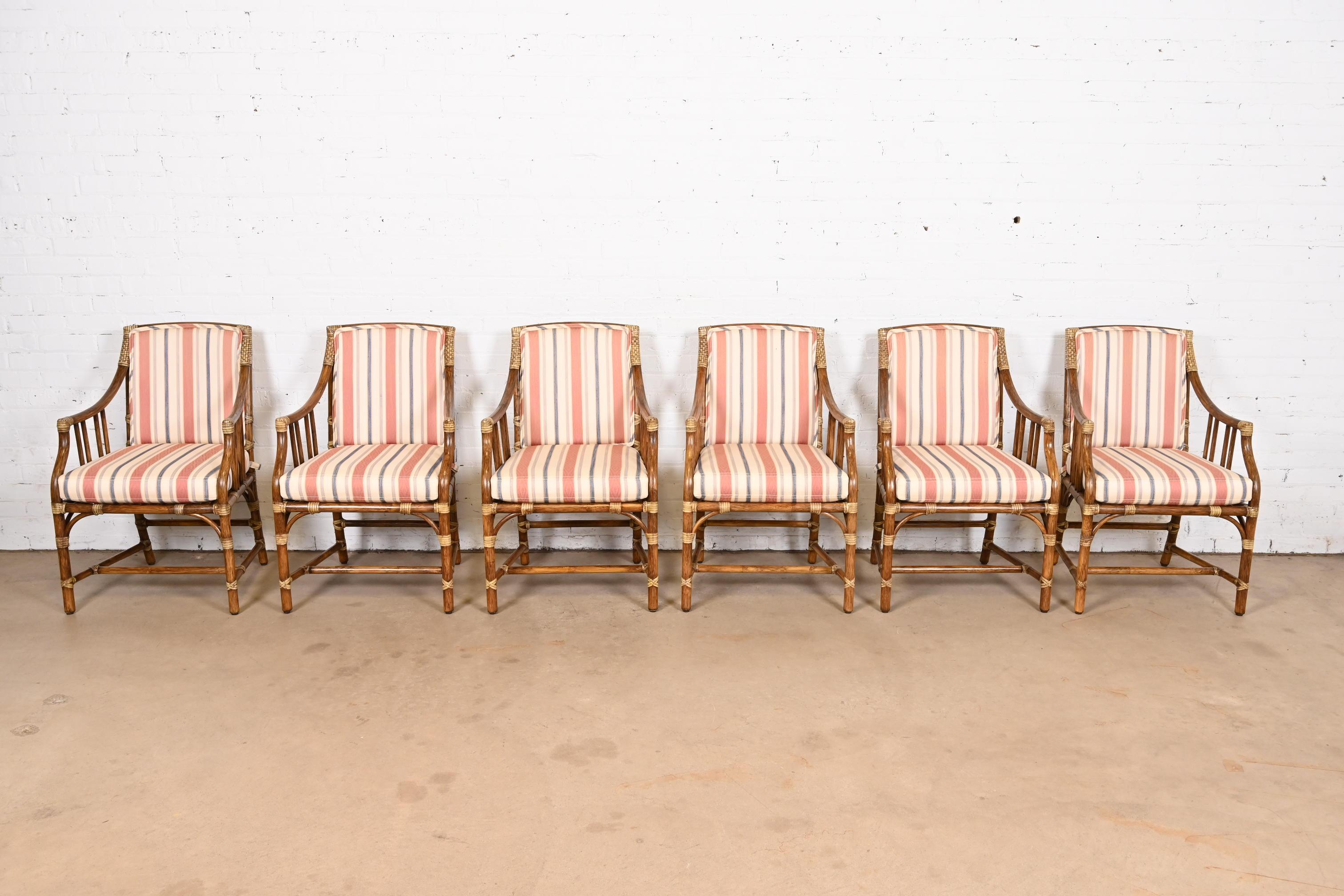Late 20th Century McGuire Hollywood Regency Organic Modern Bamboo Rattan Dining Armchairs