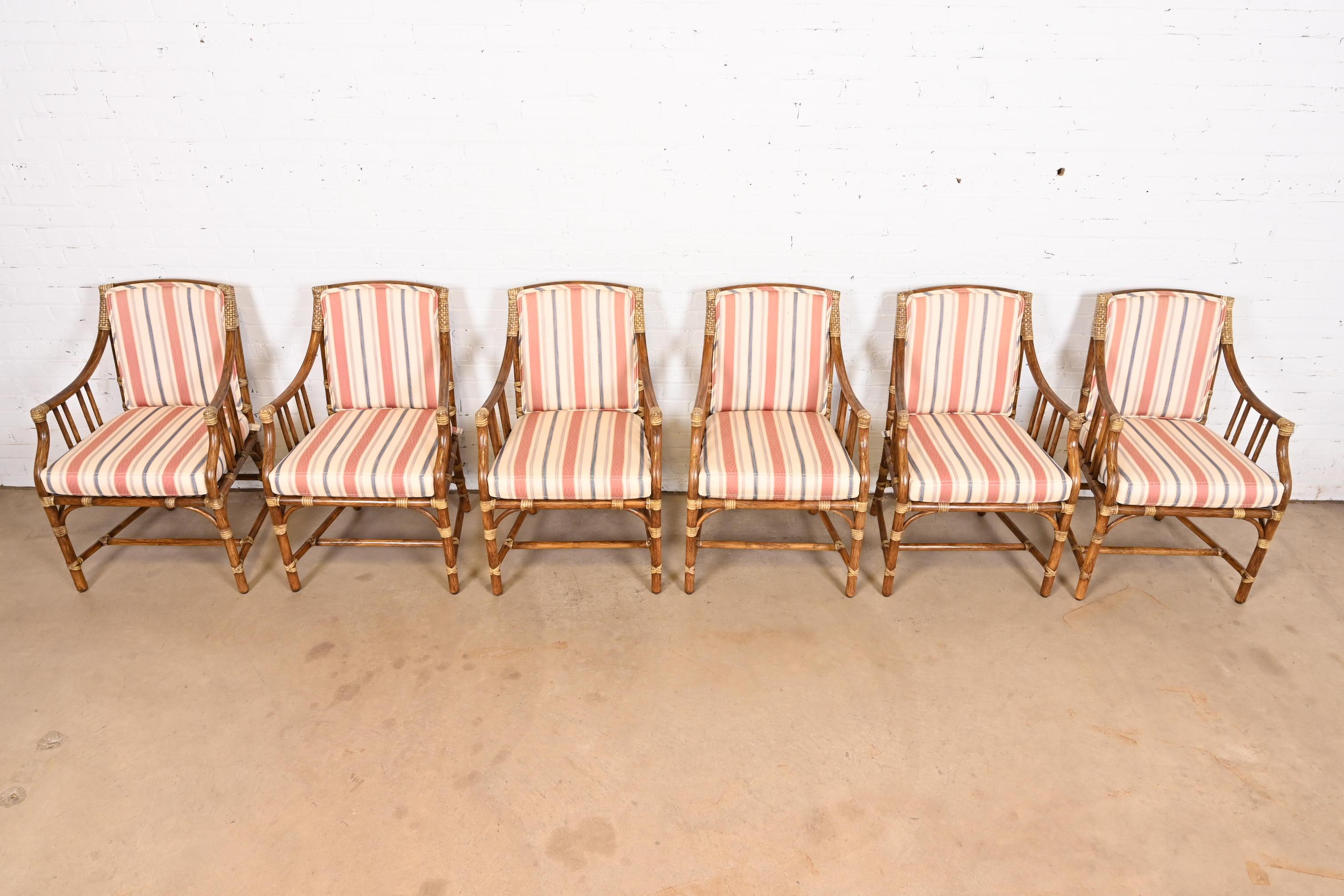 Upholstery McGuire Hollywood Regency Organic Modern Bamboo Rattan Dining Armchairs