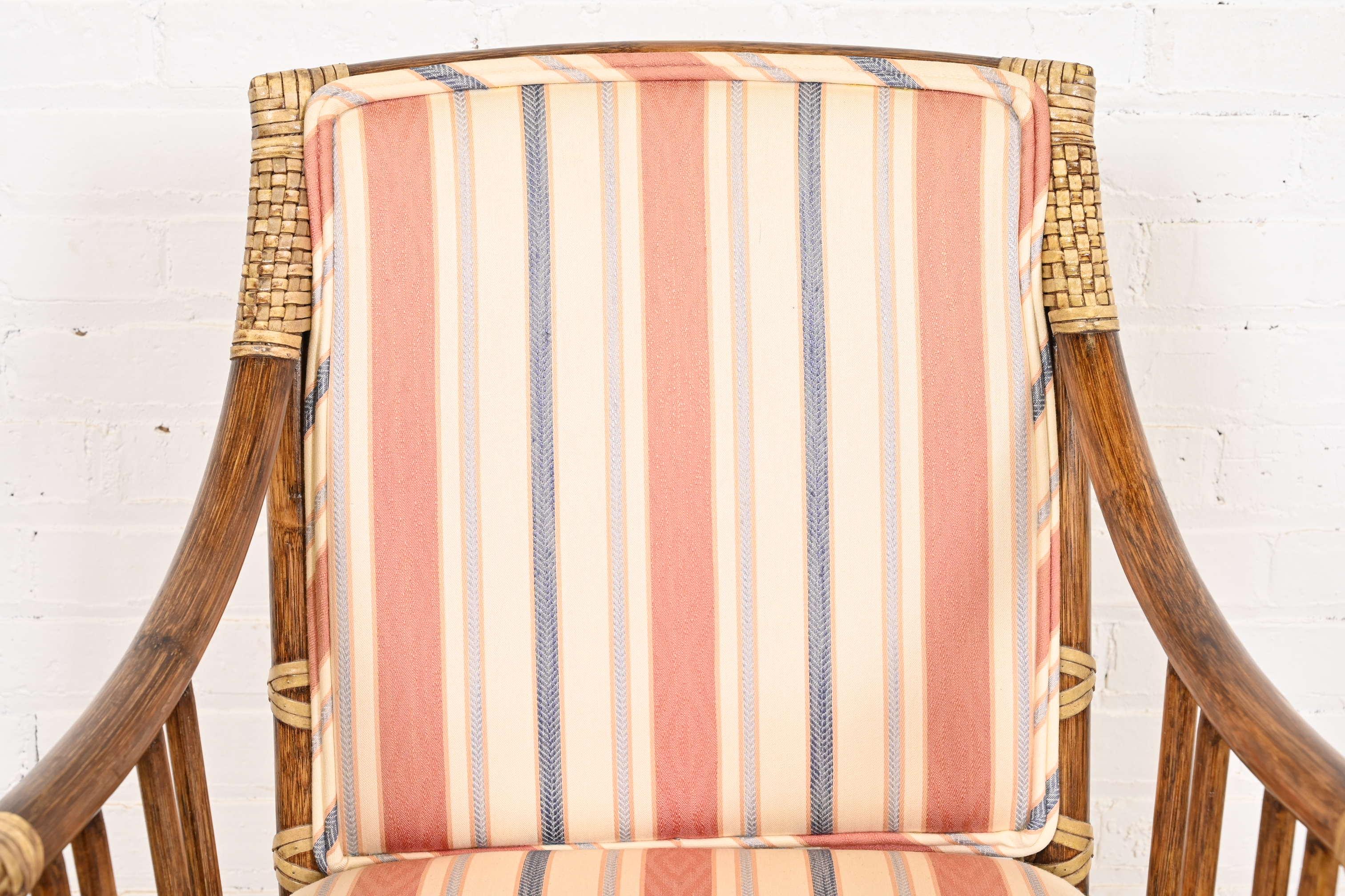 McGuire Hollywood Regency Organic Modern Bamboo Rattan Dining Armchairs 2
