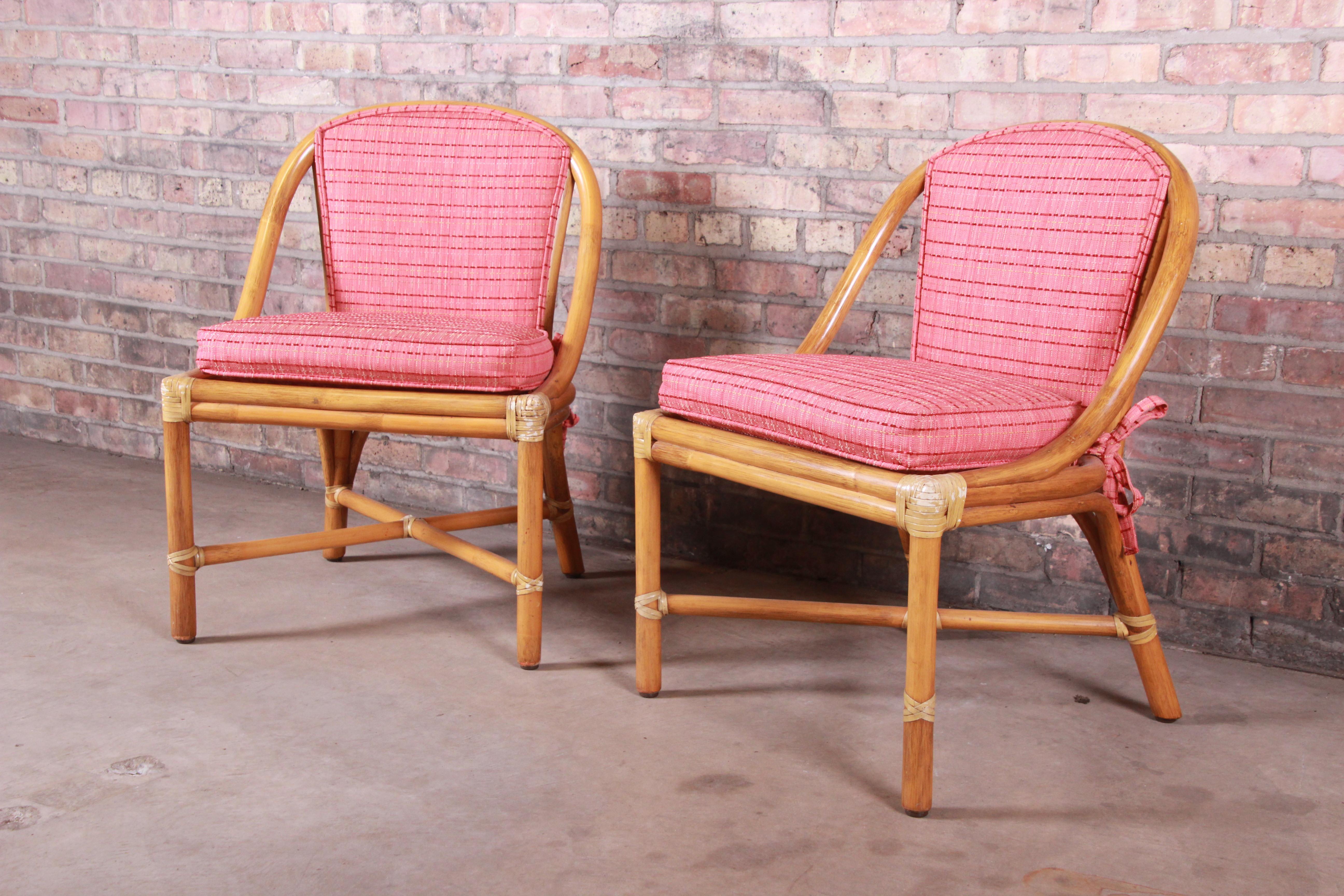 20th Century McGuire Hollywood Regency Organic Modern Bamboo Rattan Dining Chairs, Set of 4