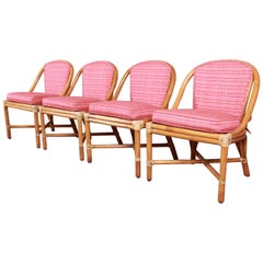 McGuire Hollywood Regency Organic Modern Bamboo Rattan Dining Chairs, Set of 4