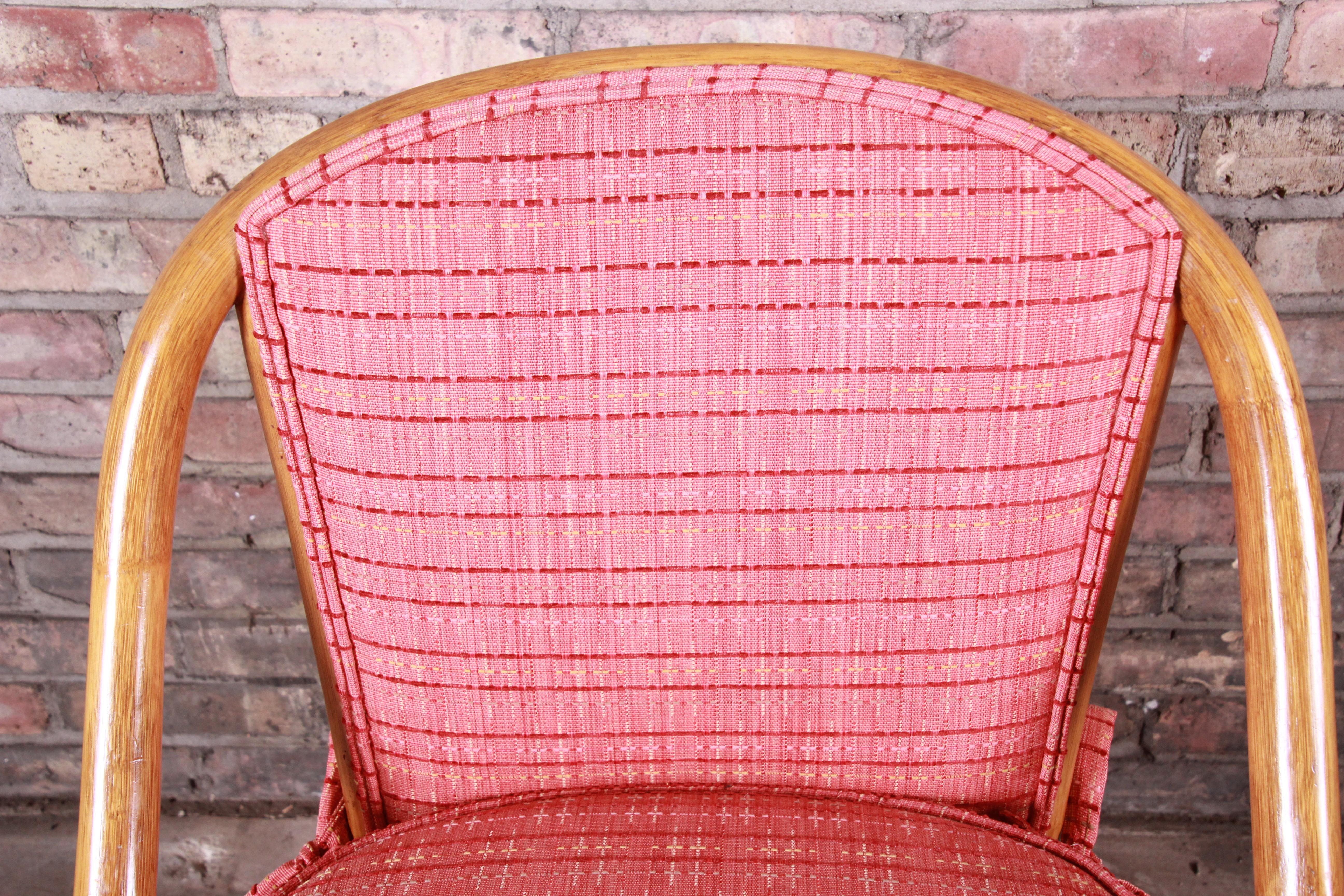 McGuire Hollywood Regency Organic Modern Bamboo Rattan Slipper Chairs, Pair 4