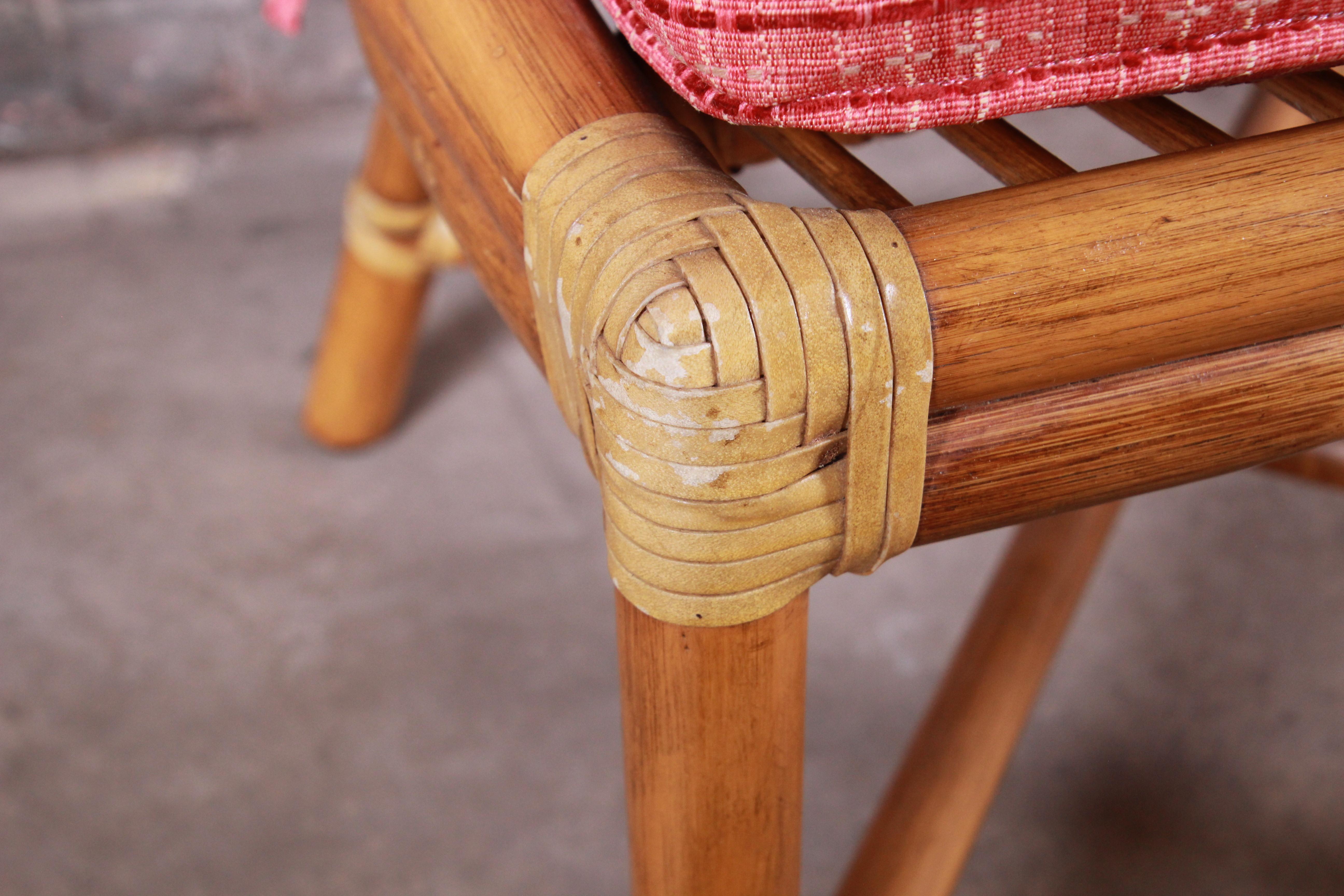 McGuire Hollywood Regency Organic Modern Bamboo Rattan Slipper Chairs, Pair 6