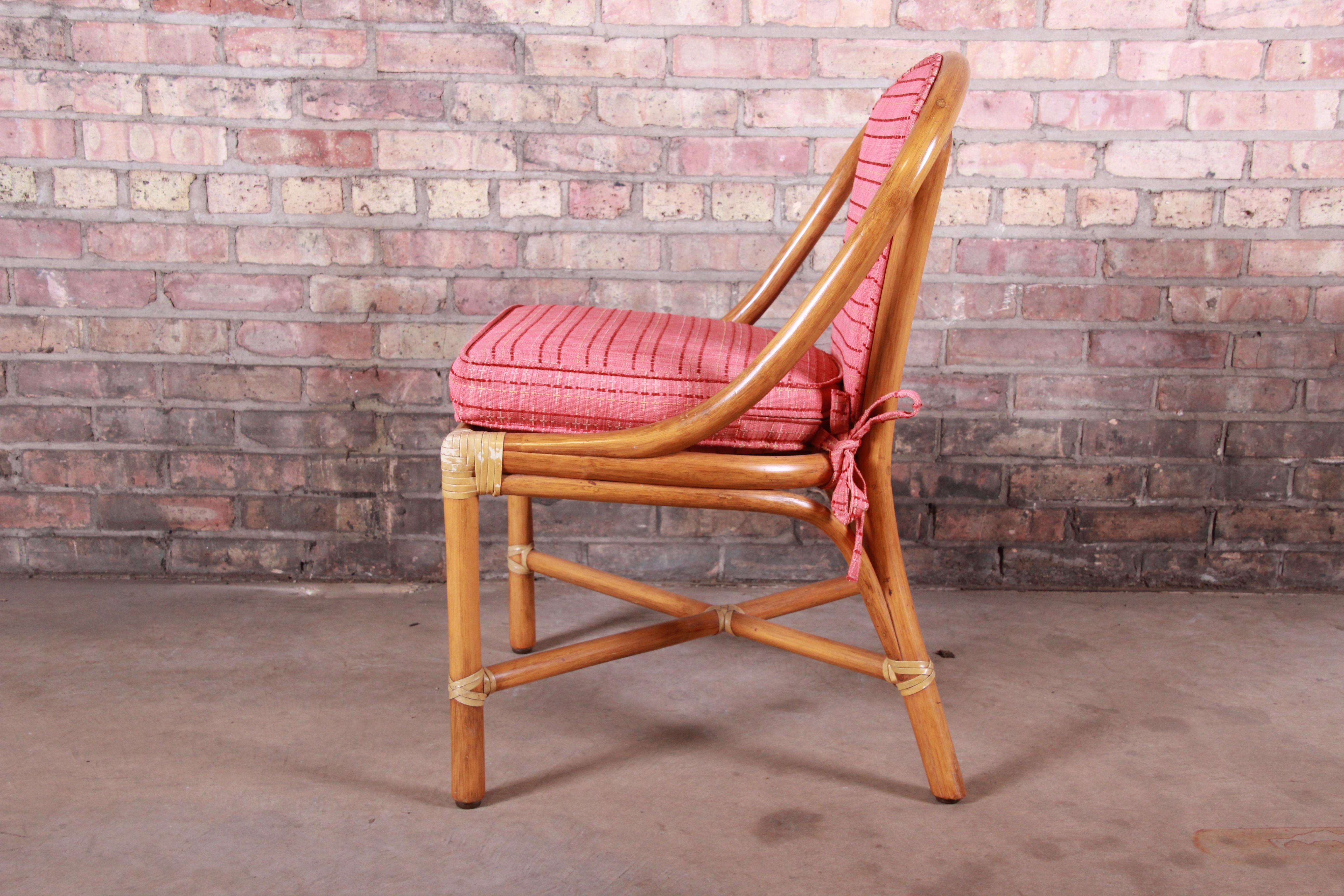 McGuire Hollywood Regency Organic Modern Bamboo Rattan Slipper Chairs, Pair 7