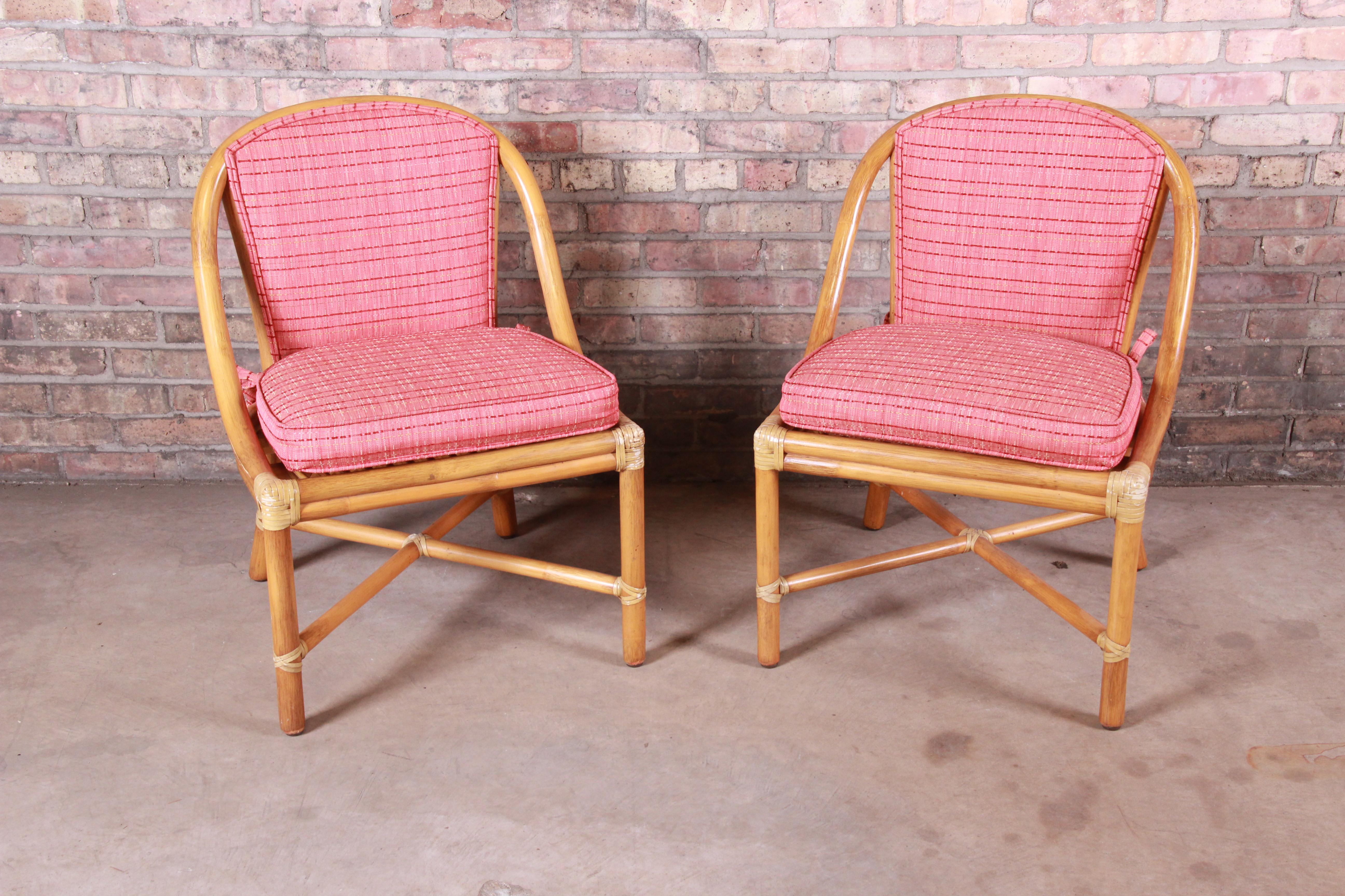 American McGuire Hollywood Regency Organic Modern Bamboo Rattan Slipper Chairs, Pair