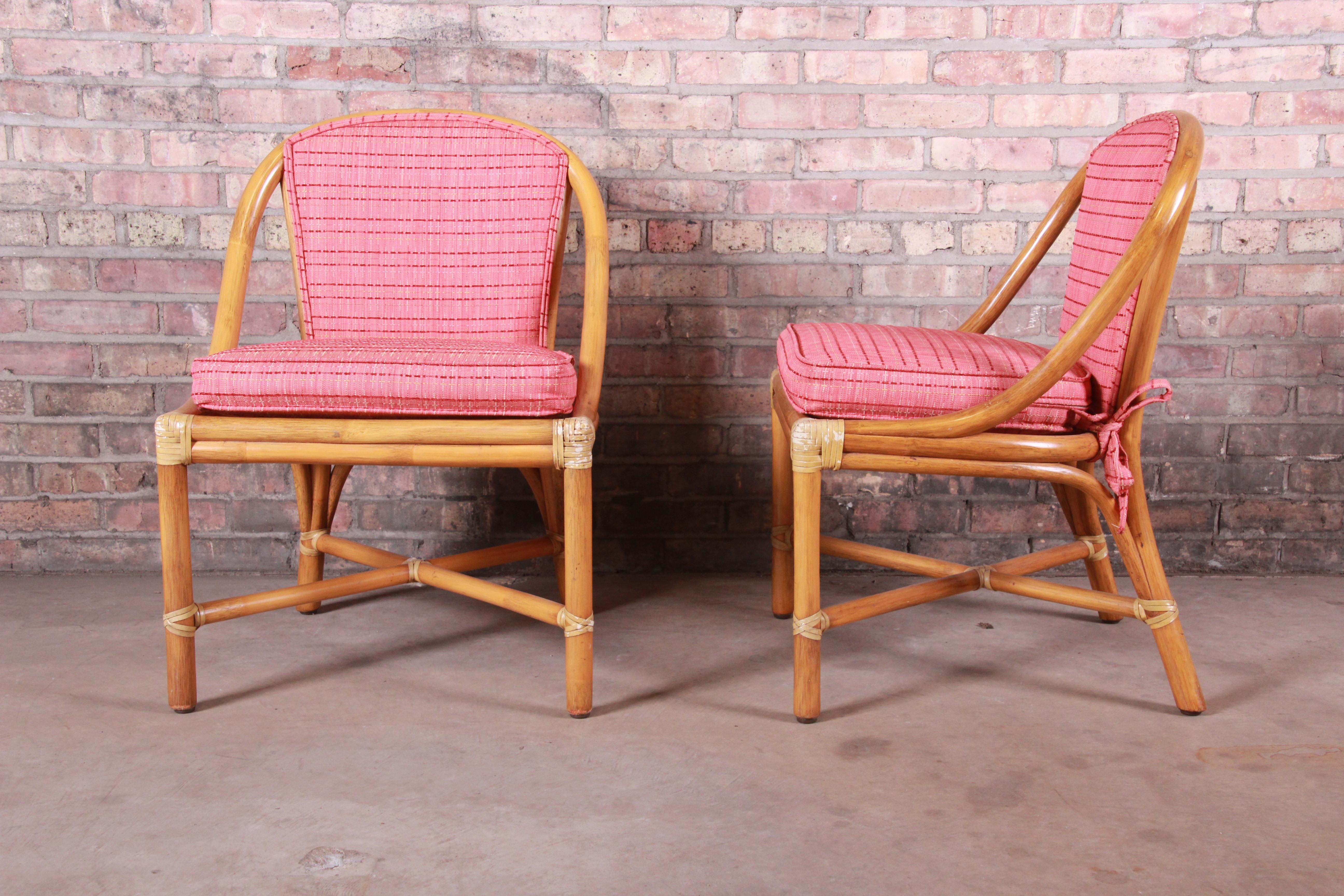 20th Century McGuire Hollywood Regency Organic Modern Bamboo Rattan Slipper Chairs, Pair