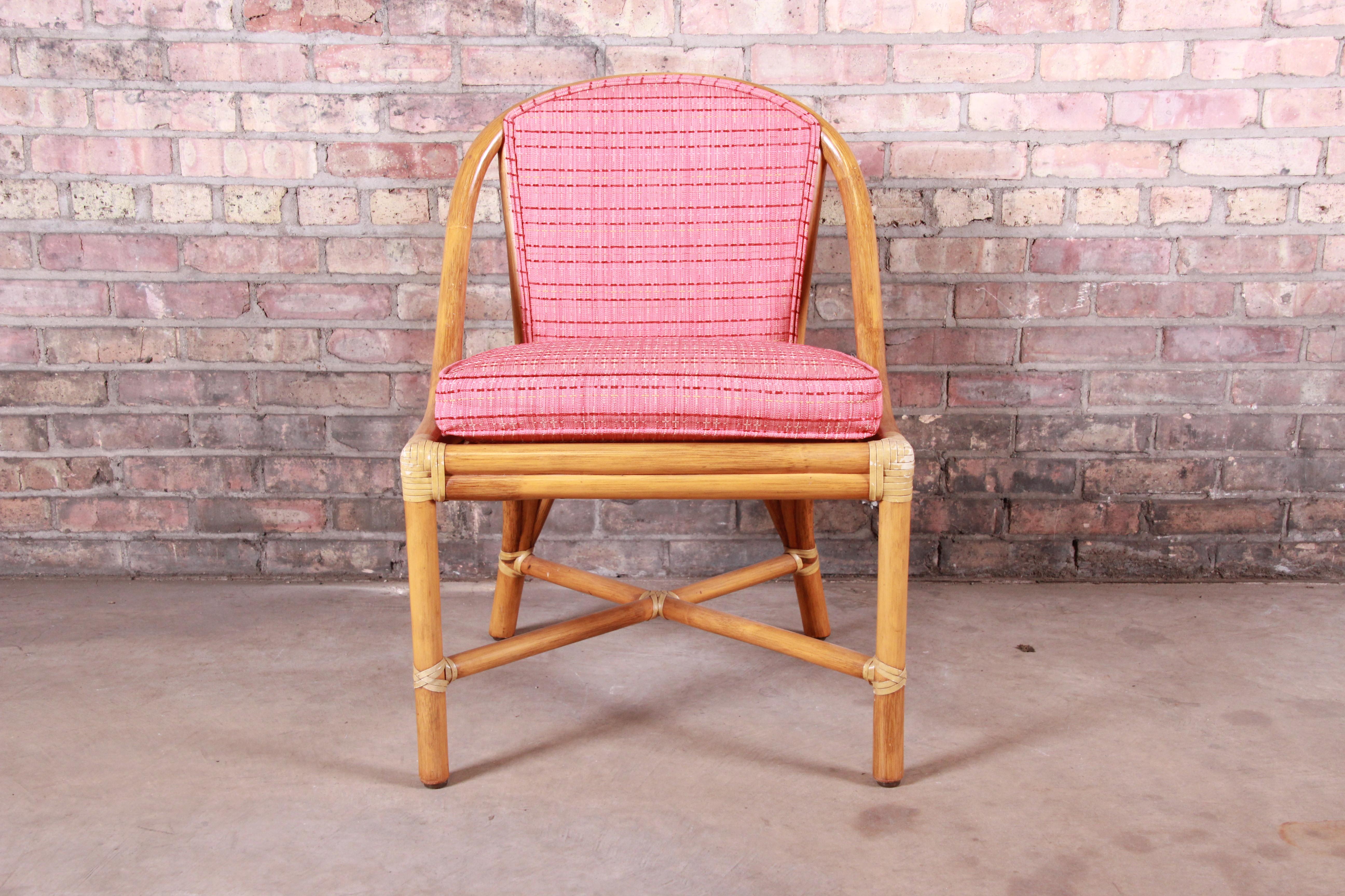 McGuire Hollywood Regency Organic Modern Bamboo Rattan Slipper Chairs, Pair 2
