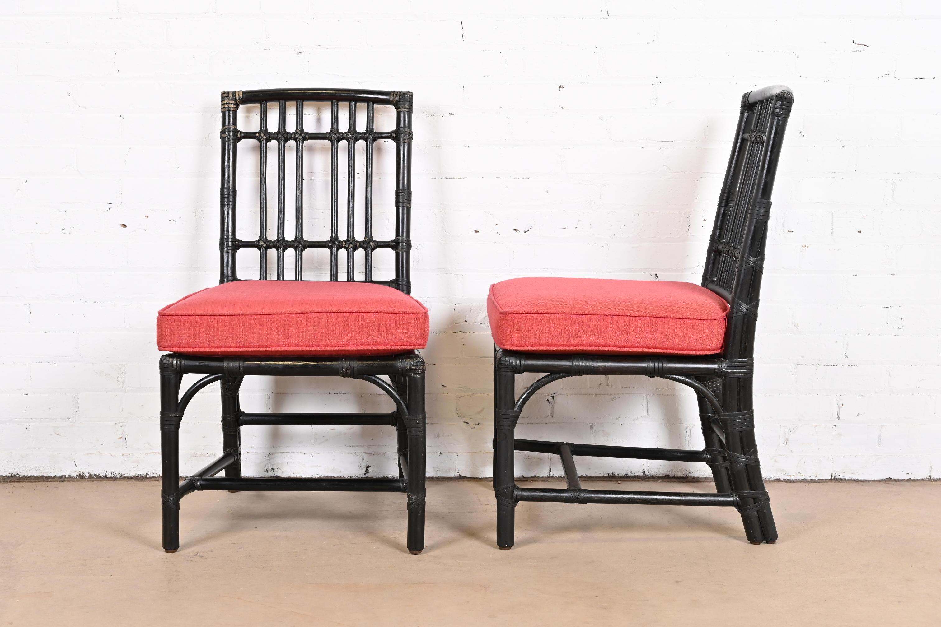 McGuire Hollywood Regency Organic Modern Ebonized Bamboo Rattan Dining Chairs 1