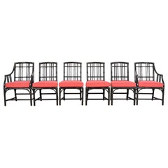 McGuire Hollywood Regency Organic Modern Ebonized Bamboo Rattan Dining Chairs