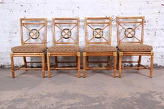 McGuire Hollywood Regency Rattan "Target" Dining Chairs, Set of Four