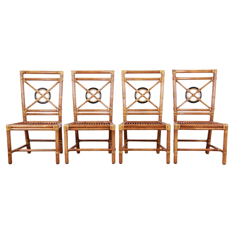 Mcguire Hollywood Regency Rattan Target Dining Chairs Set Of