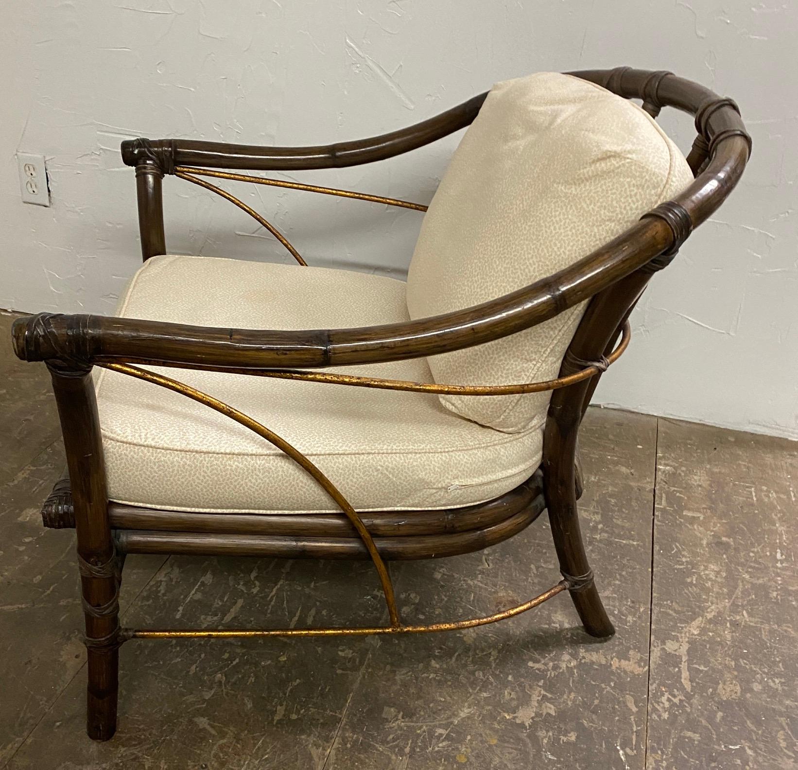 Organic Modern McGuire Hollywood Regency Style Bamboo Rattan Lounge Chair