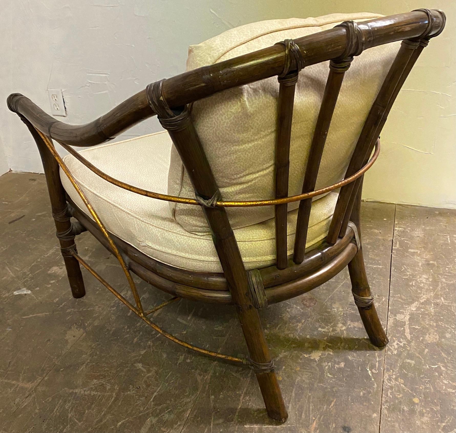 McGuire Hollywood Regency Style Bamboo Rattan Lounge Chair In Good Condition In Sheffield, MA