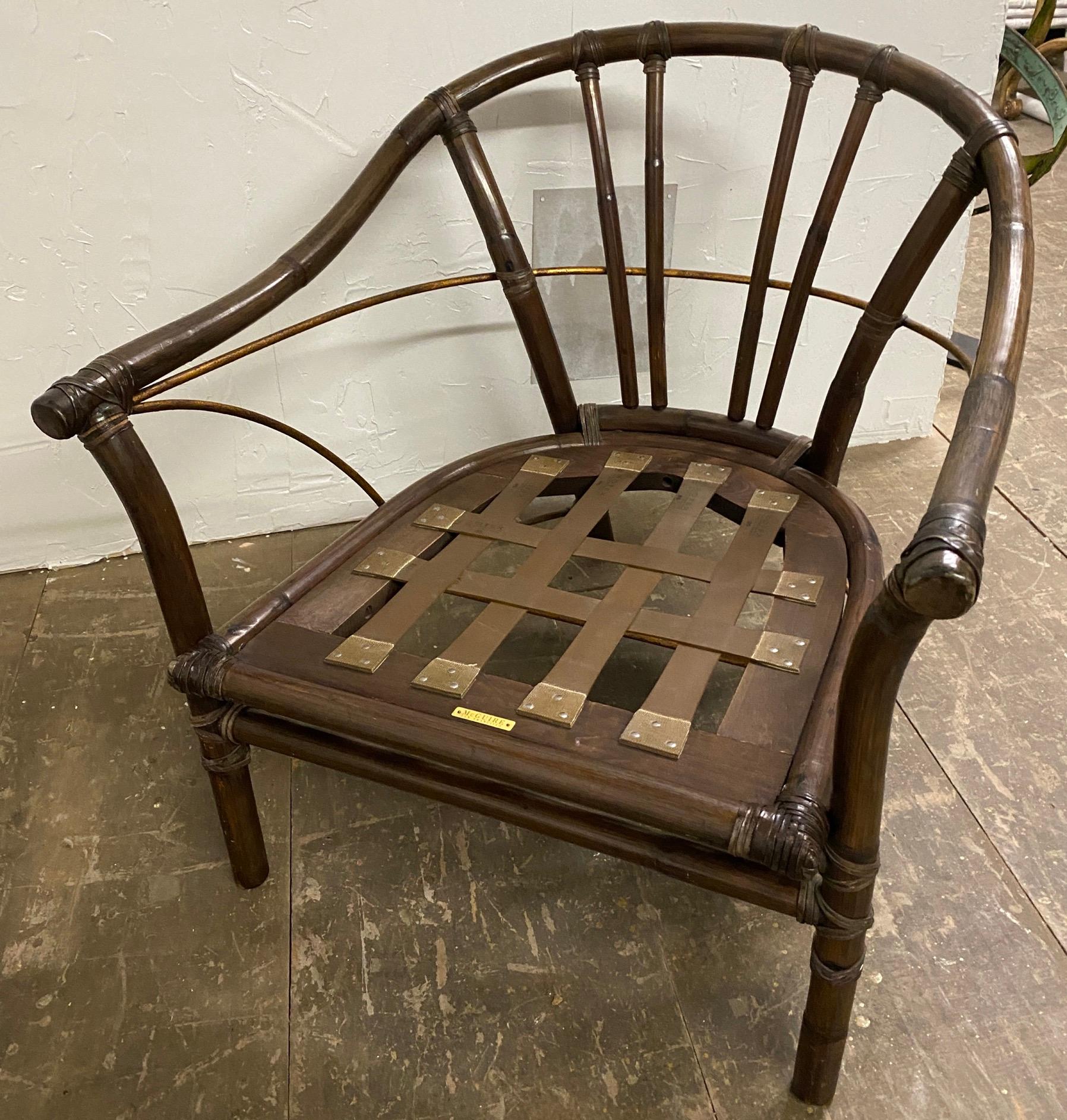 Late 20th Century McGuire Hollywood Regency Style Bamboo Rattan Lounge Chair