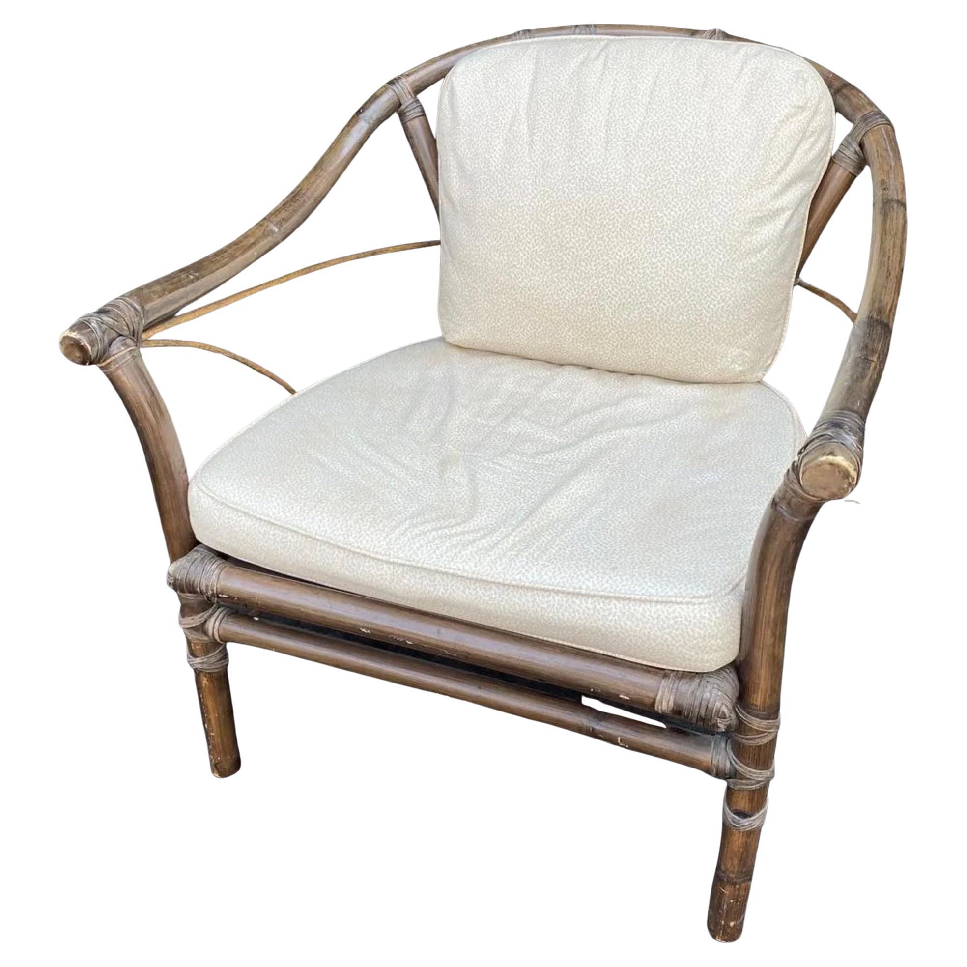 McGuire Hollywood Regency Style Bamboo Rattan Lounge Chair