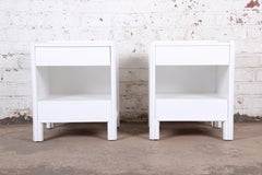 McGuire Hollywood Regency White Lacquered Rattan Nightstands, Newly Restored