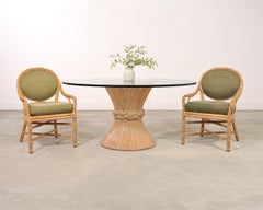 McGuire Labeled Organic Modern Cerused Rattan Glass Dining Table