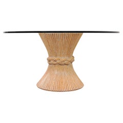 McGuire Labeled Organic Modern Cerused Rattan Glass Dining Table