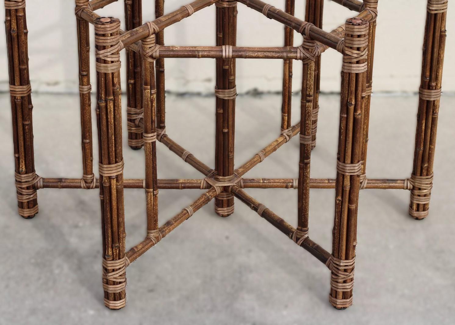 McGuire Organic Modern Hexagonal Bamboo Dining Table Base for Round Glass Top For Sale 5