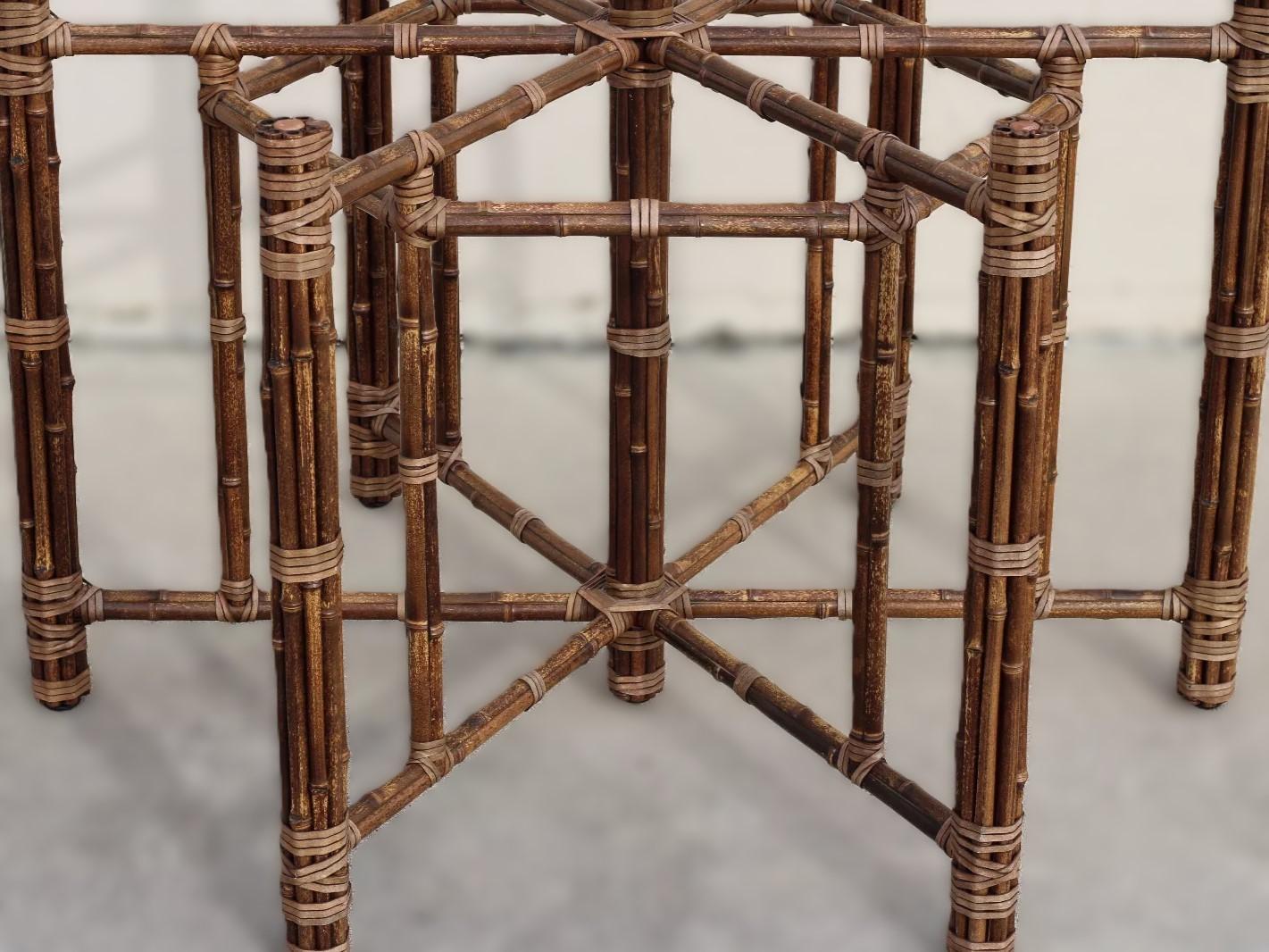 McGuire Organic Modern Hexagonal Bamboo Dining Table Base for Round Glass Top In Good Condition For Sale In Vero Beach, FL