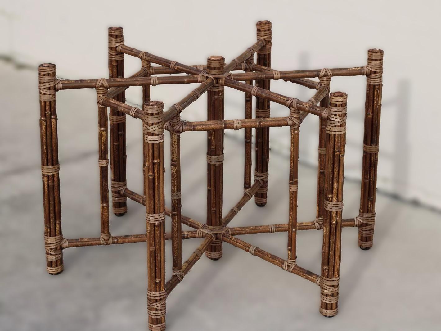 20th Century McGuire Organic Modern Hexagonal Bamboo Dining Table Base for Round Glass Top For Sale