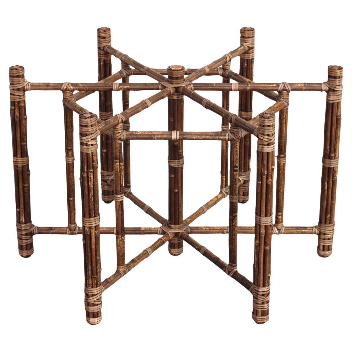 McGuire Organic Modern Hexagonal Bamboo Dining Table Base for Round Glass Top